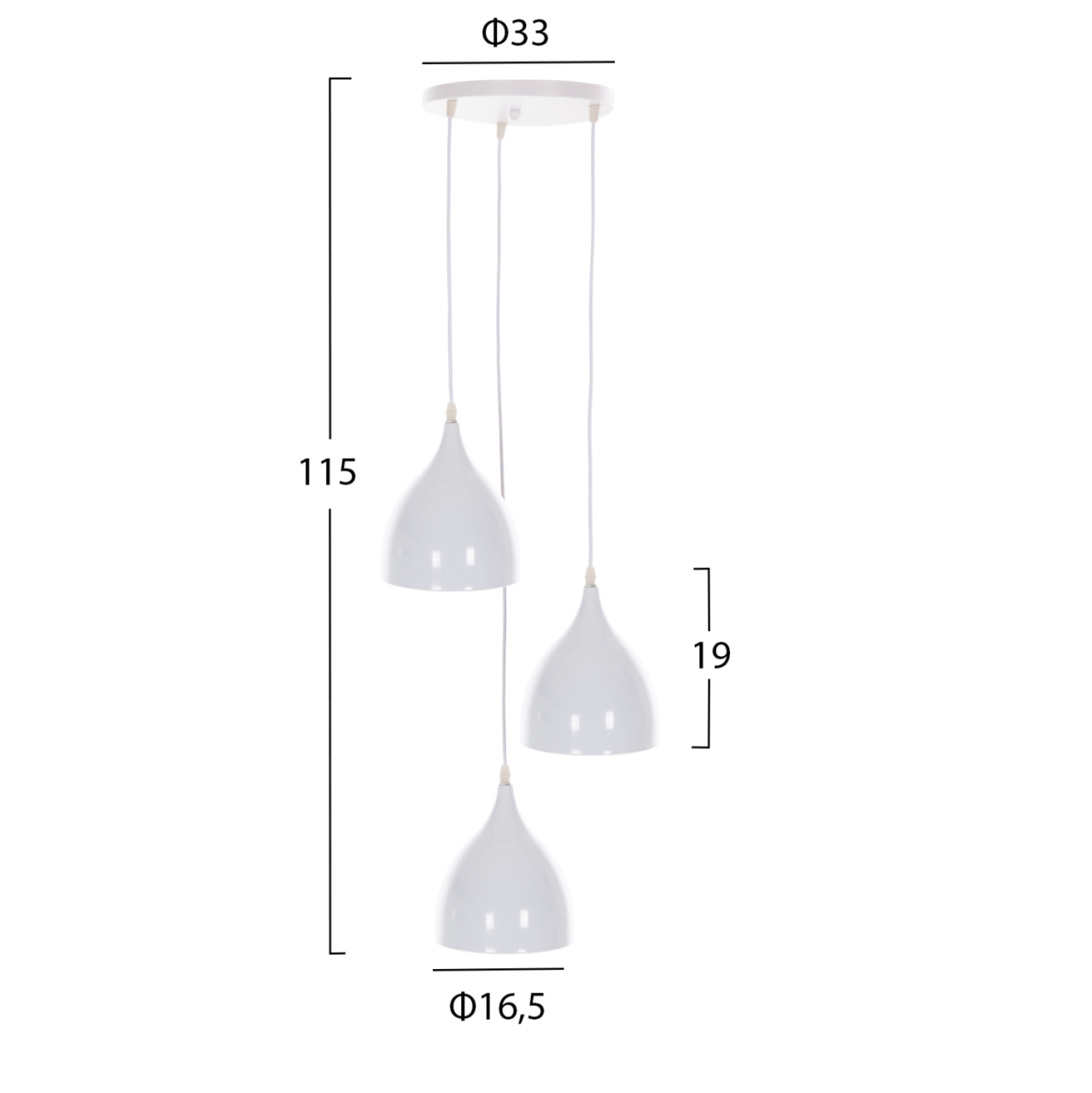 CEILING PENDANT LAMP HM4138 3-LIGHT WHITE METAL Φ33x33-115Hcm. [2]