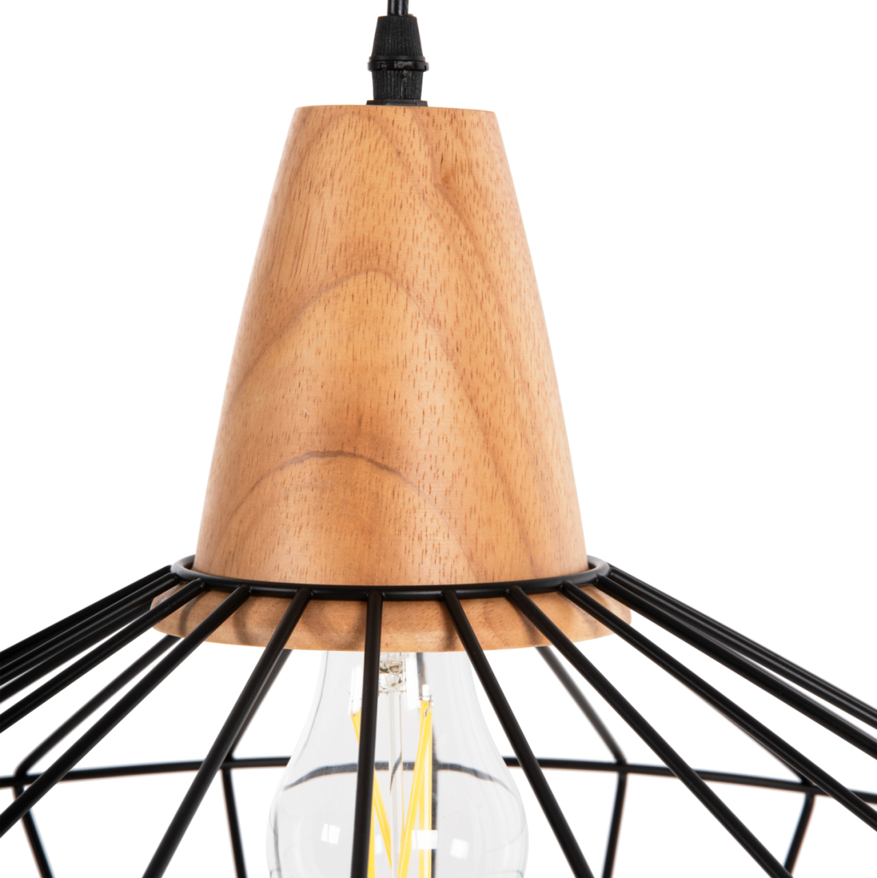 CEILING PENDANT LAMP HM4160 BLACK METAL-WOOD Φ39x117Hcm. [5]