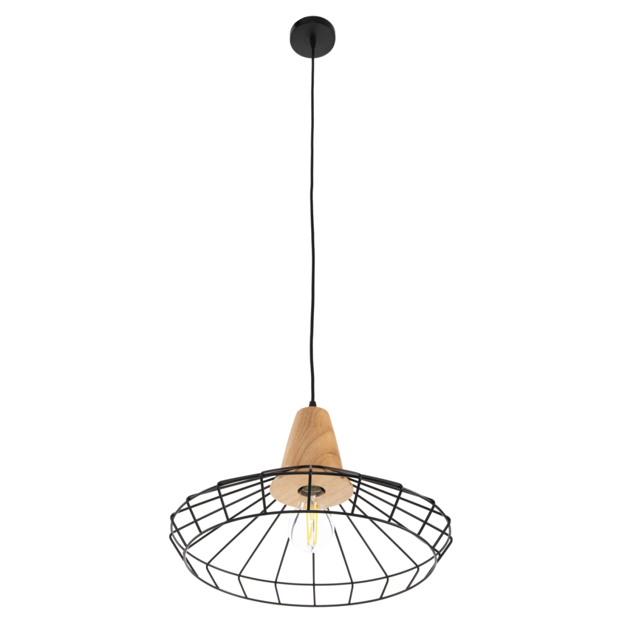 CEILING PENDANT LAMP HM4160 BLACK METAL-WOOD Φ39x117Hcm. [3]