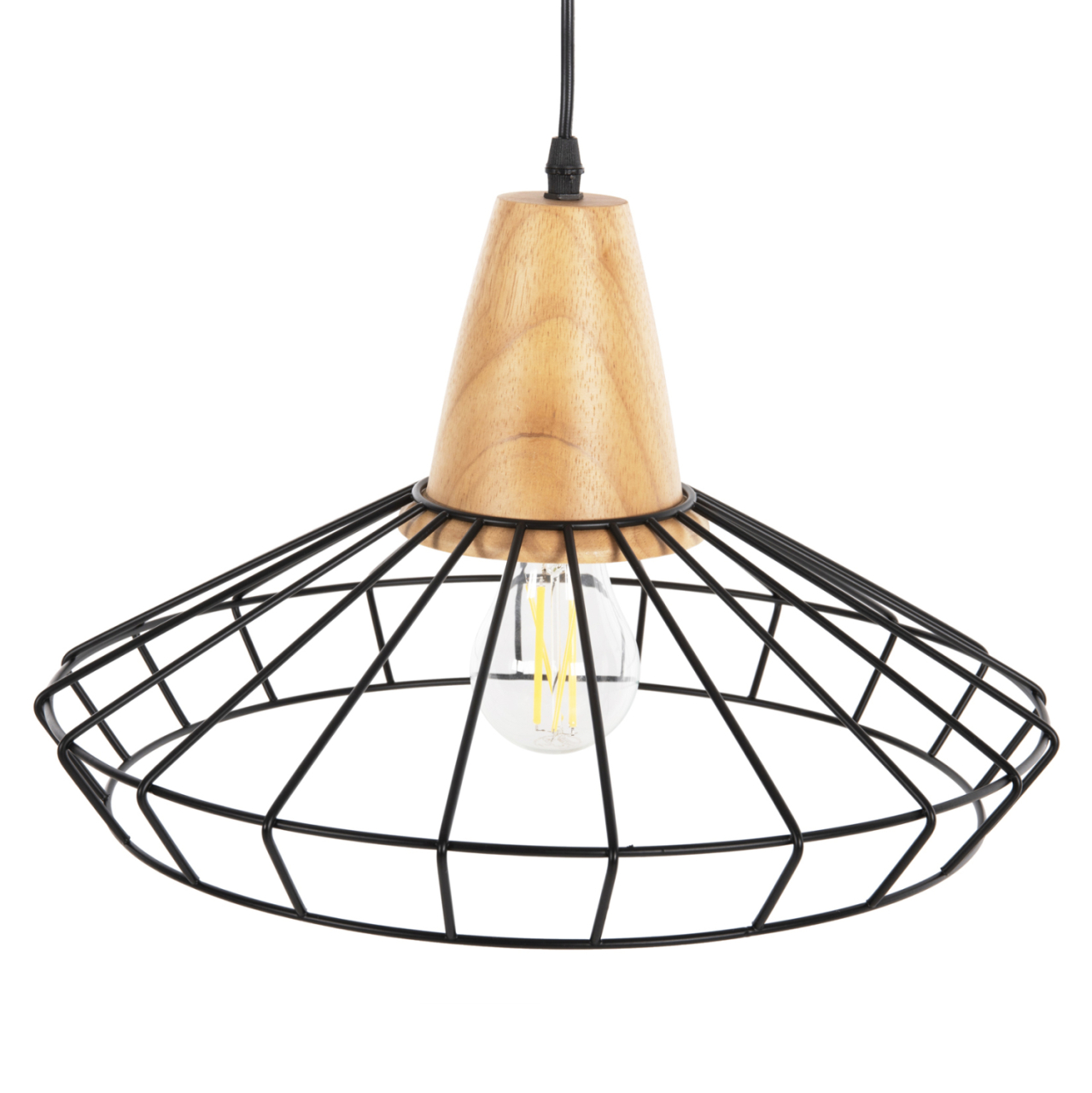 CEILING PENDANT LAMP HM4160 BLACK METAL-WOOD Φ39x117Hcm. [4]