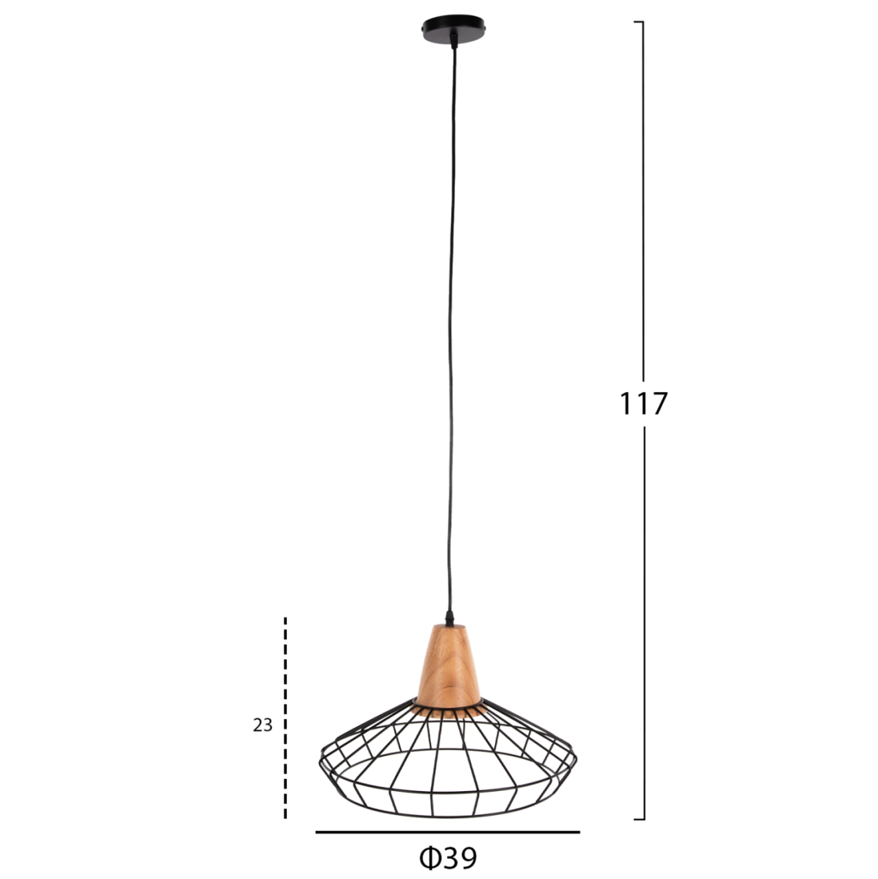 CEILING PENDANT LAMP HM4160 BLACK METAL-WOOD Φ39x117Hcm. [2]