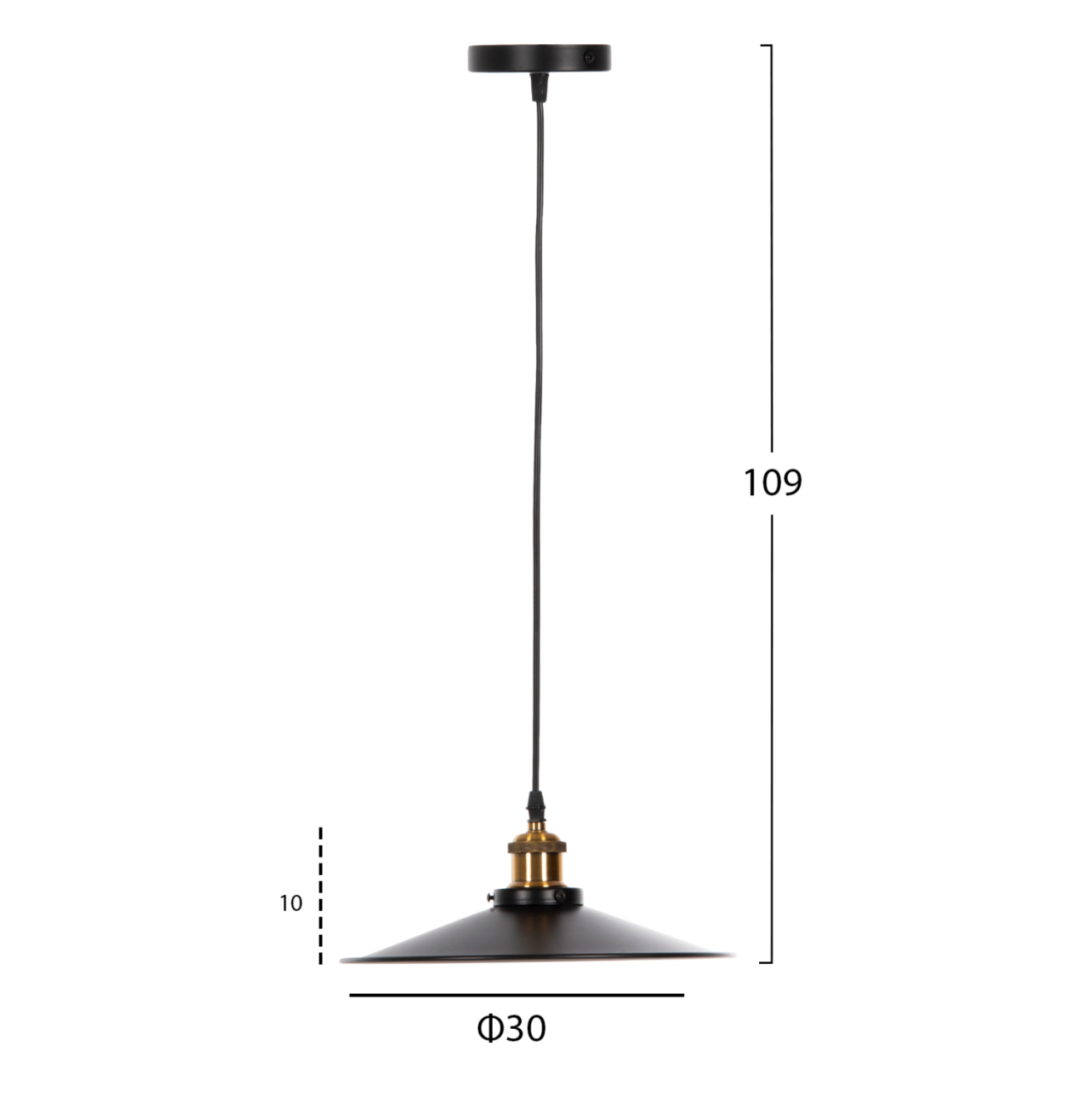 CEILING PENDANT LAMP HM4162 BLACK METAL-GOLD DETAIL ON TOP Φ30x109Hcm. [2]