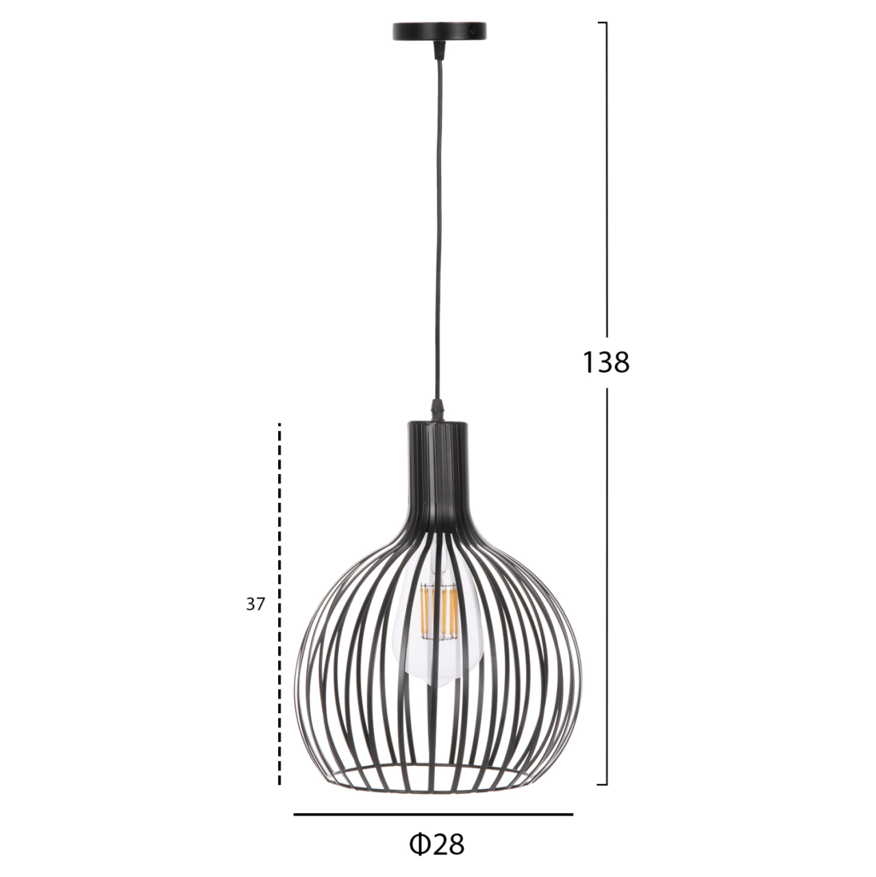 CEILING PENDANT LAMP HM4164 BLACK METAL CAP Φ28x138Hcm. [2]