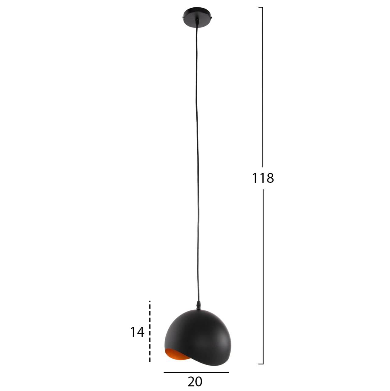 CEILING PENDANT LAMP HM4165.01 METAL SPHERE-BLACK and ORANGE Φ20x118Hcm. [2]