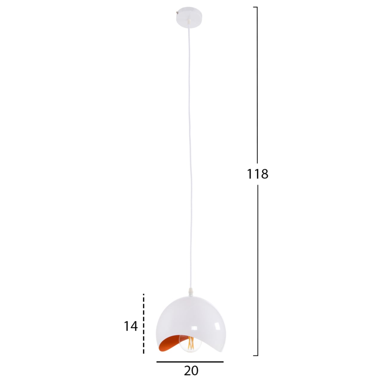 CEILING PENDANT LAMP HM4165.02 METAL SPHERE-WHITE and ORANGE Φ20x118Hcm. [2]