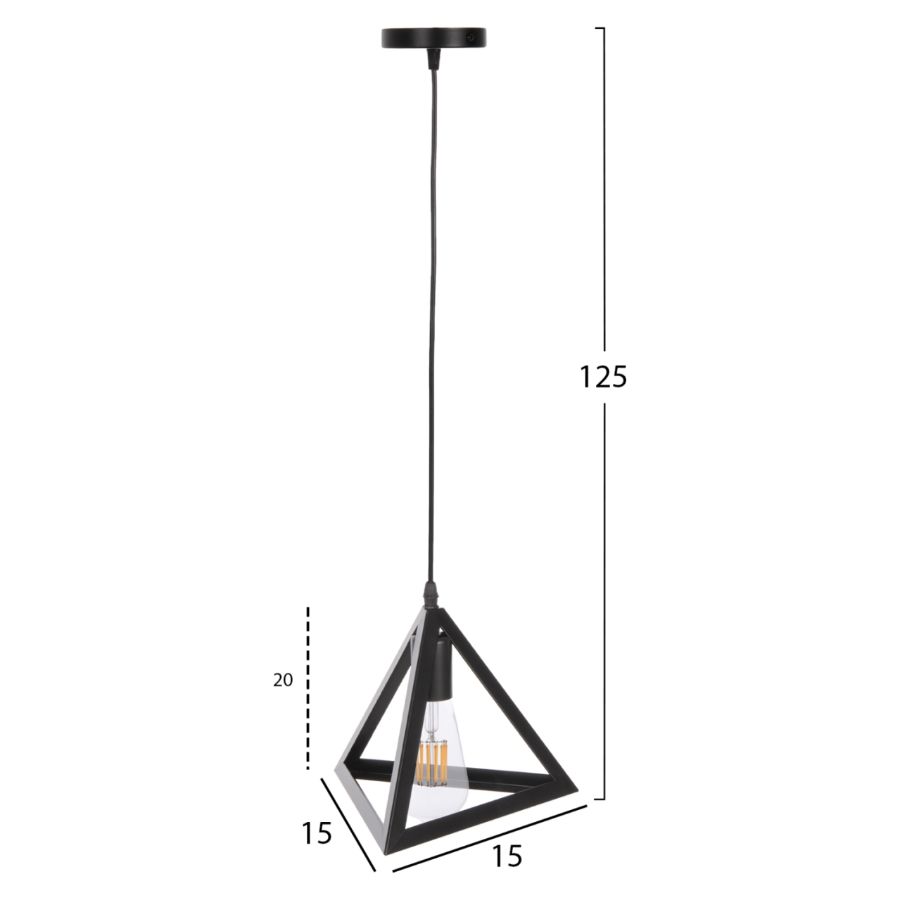 CEILING PENDANT LAMP HM4181 BLACK METAL CAP PYRAMID 15x15x125Hcm. [2]