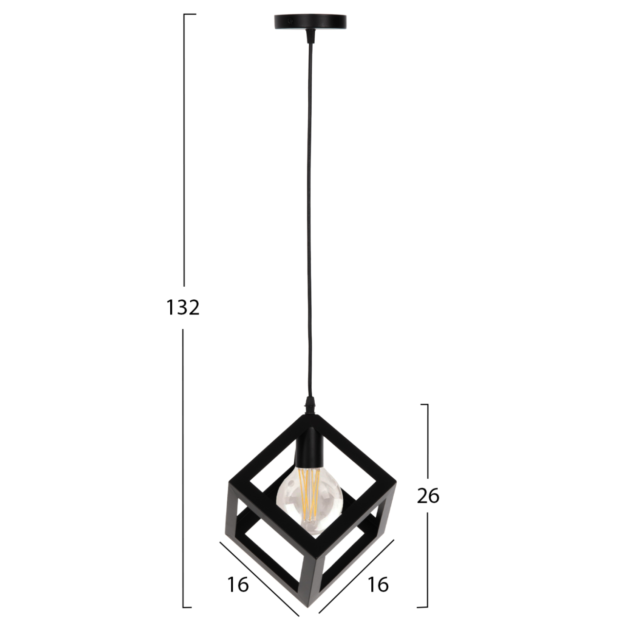 CEILING PENDANT LAMP HM4192 BLACK METAL CUBE 16x16x132Hcm. [2]