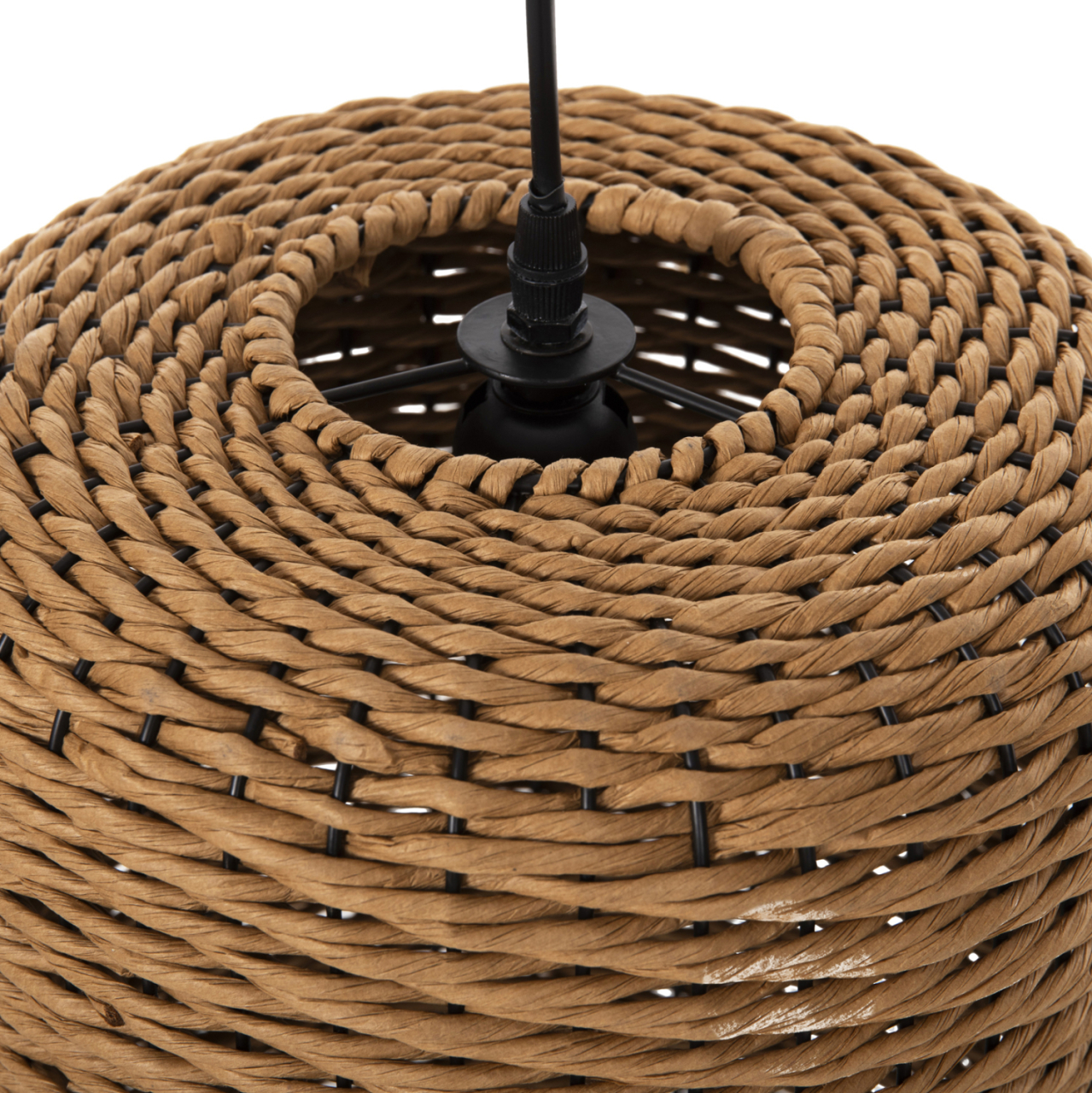 CEILING PENDANT LAMP HM4340 SAND BEIGE PAPER ROPE-BLACK METAL FRAME Φ26x40-120Hcm. [4]