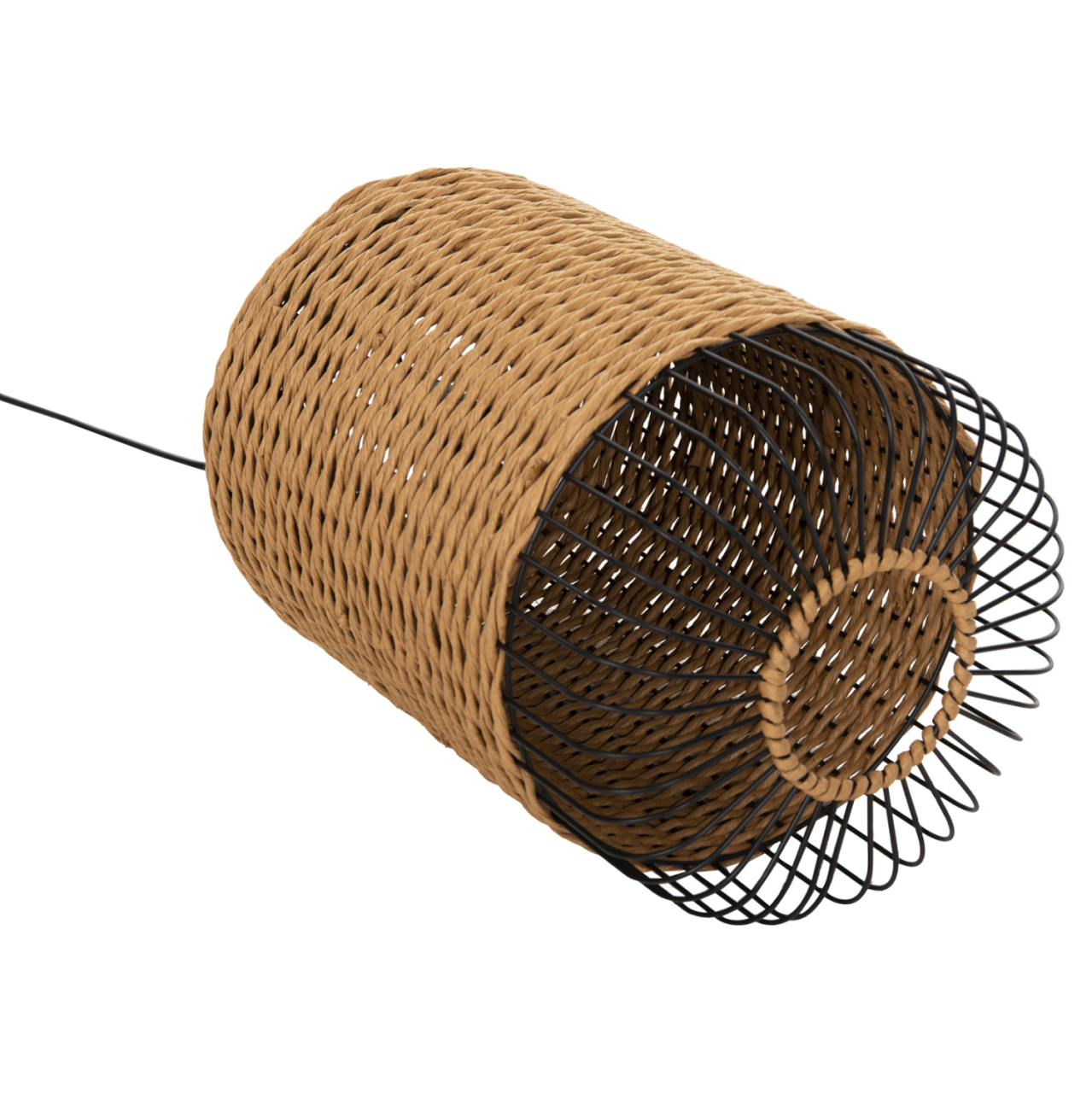 CEILING PENDANT LAMP HM4340 SAND BEIGE PAPER ROPE-BLACK METAL FRAME Φ26x40-120Hcm. [5]