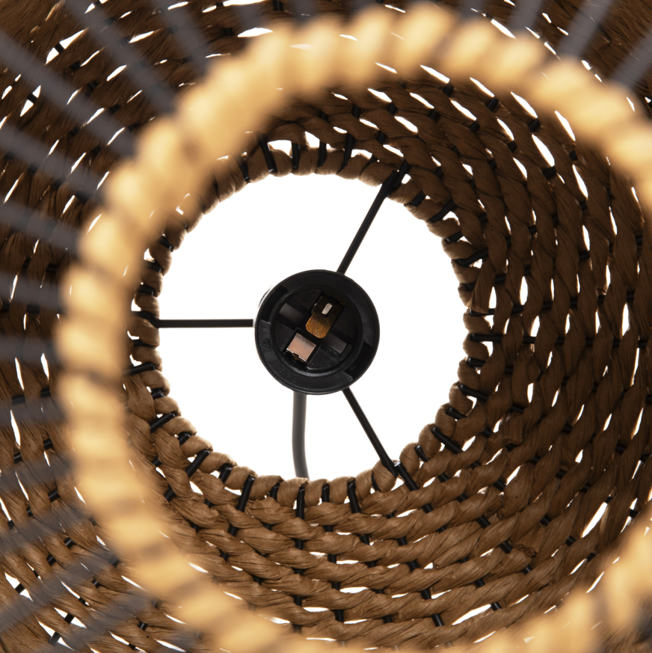 CEILING PENDANT LAMP HM4340 SAND BEIGE PAPER ROPE-BLACK METAL FRAME Φ26x40-120Hcm. [7]
