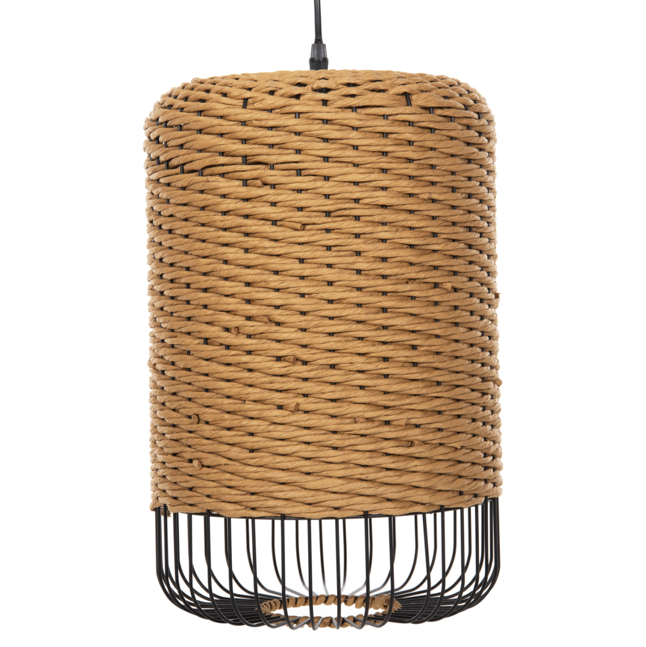 CEILING PENDANT LAMP HM4340 SAND BEIGE PAPER ROPE-BLACK METAL FRAME Φ26x40-120Hcm. [3]