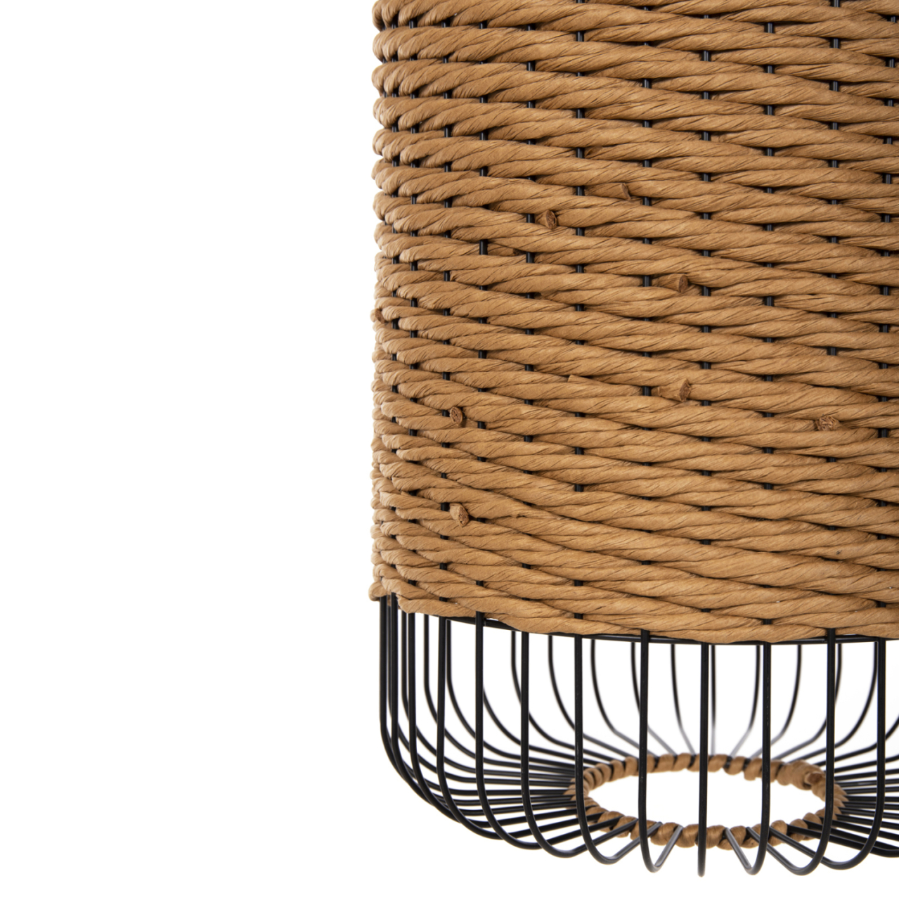 CEILING PENDANT LAMP HM4340 SAND BEIGE PAPER ROPE-BLACK METAL FRAME Φ26x40-120Hcm. [6]