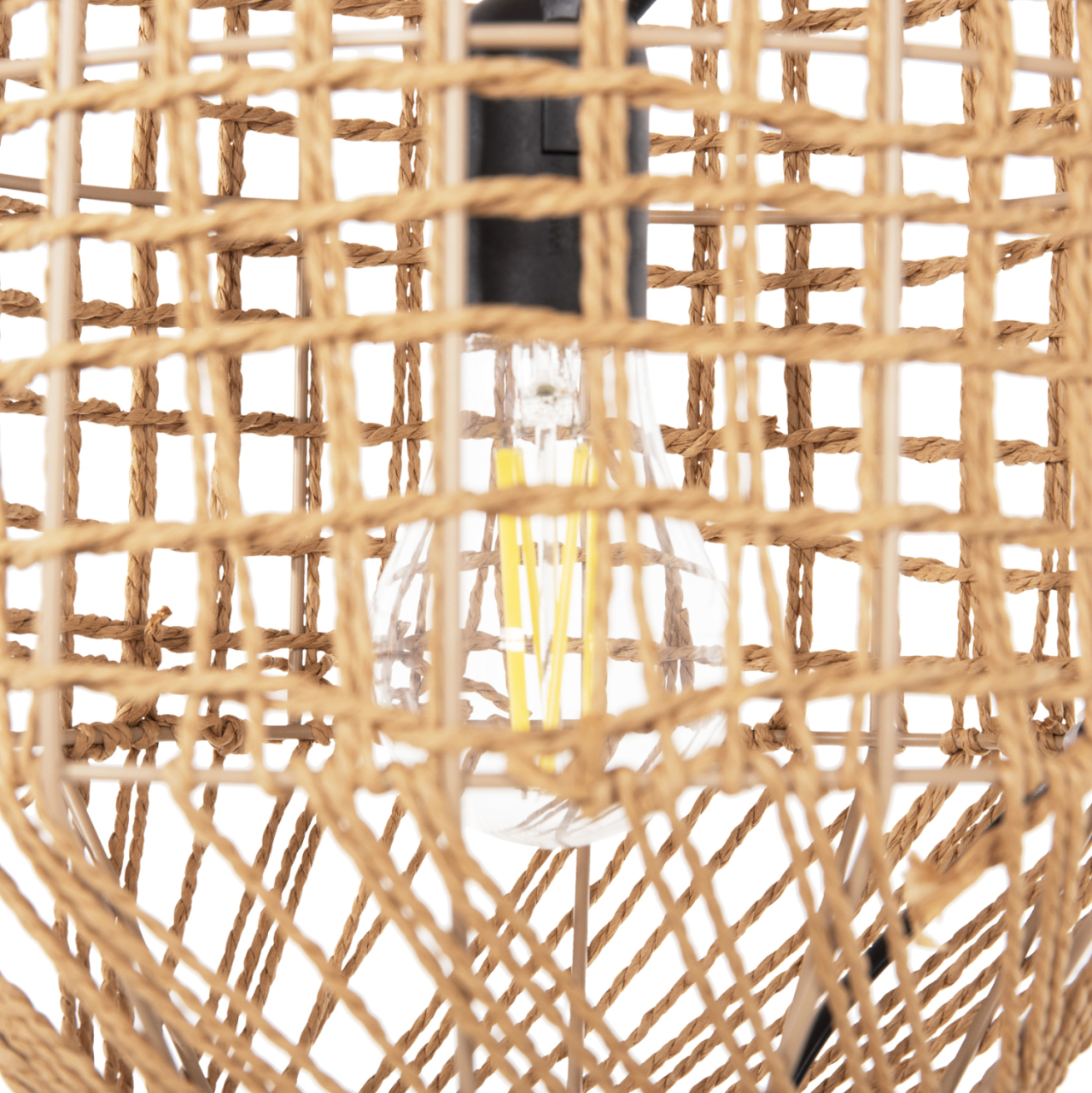 CEILING PENDANT LAMP HM4344 CYLINDRICAL-PAPER ROPE ΙΝ SAN BEIGE-2 BULBS Φ25x100-160Hcm. [6]