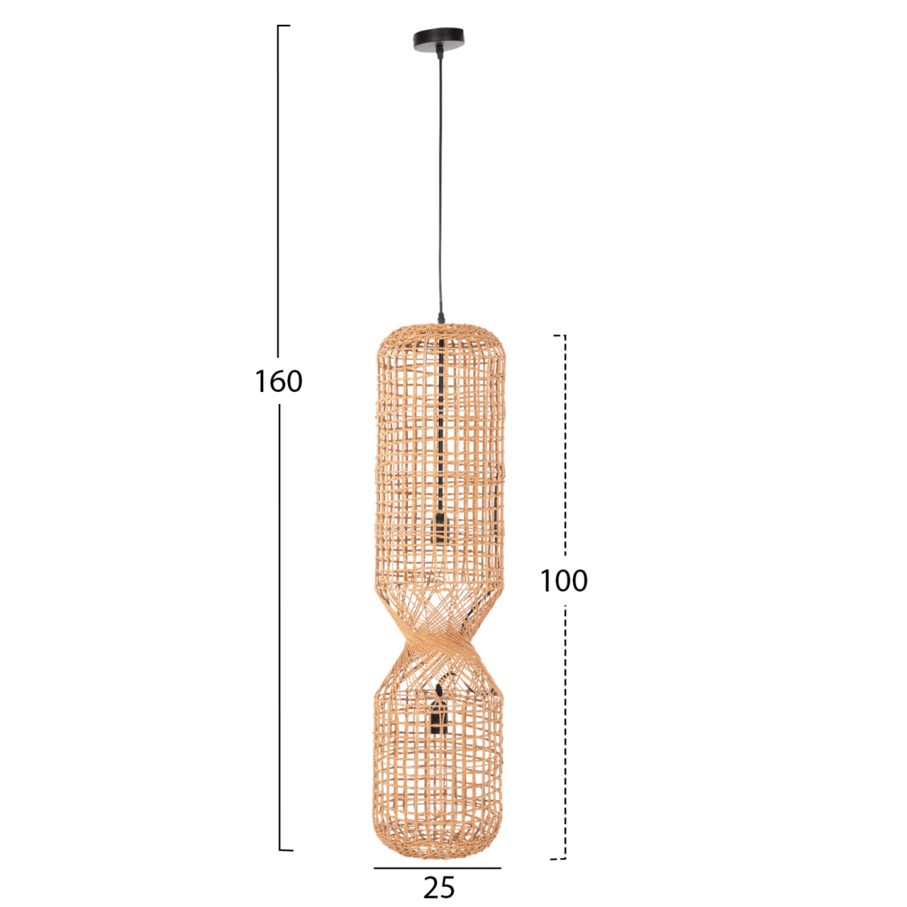 CEILING PENDANT LAMP HM4344 CYLINDRICAL-PAPER ROPE ΙΝ SAN BEIGE-2 BULBS Φ25x100-160Hcm. [2]