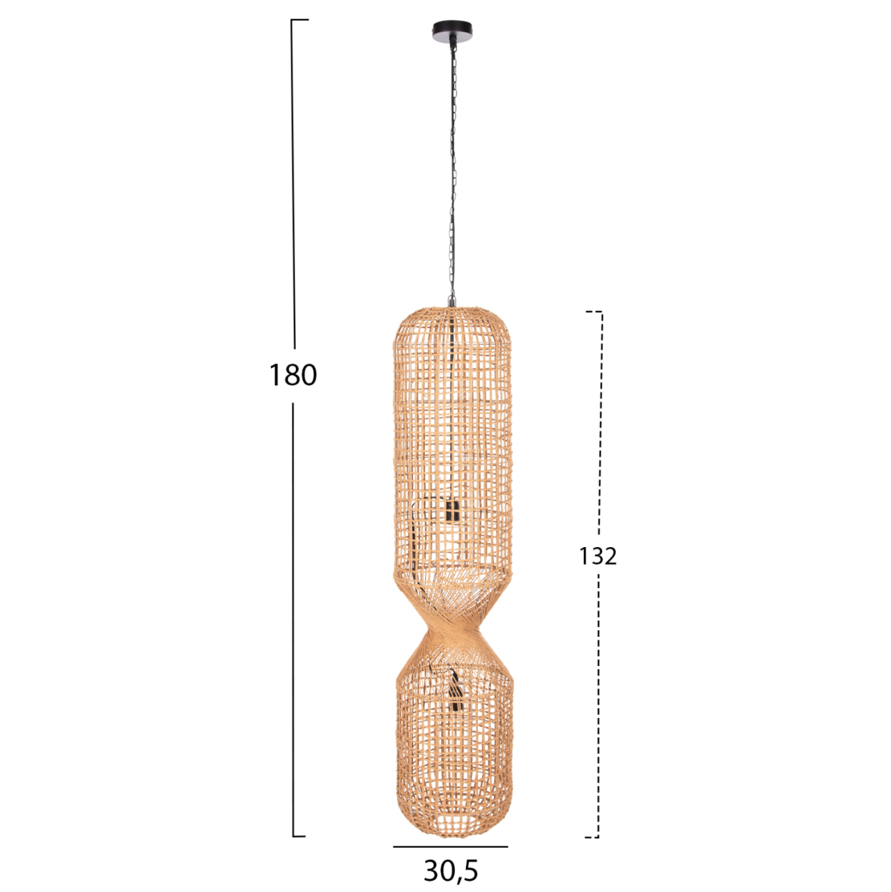CEILING PENDANT LAMP HM4345 CYLINDRICAL-PAPER ROPE ΙΝ SAND BEIGE-2 BULBS Φ30,5x132Hcm. [2]