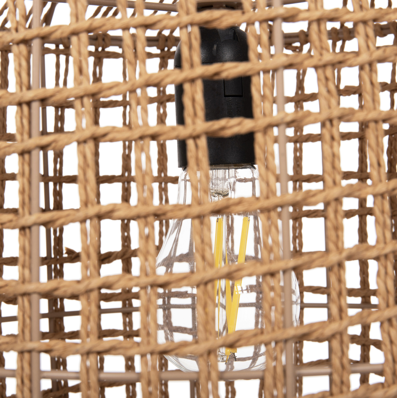 CEILING PENDANT LAMP HM4345 CYLINDRICAL-PAPER ROPE ΙΝ SAND BEIGE-2 BULBS Φ30,5x132Hcm. [5]
