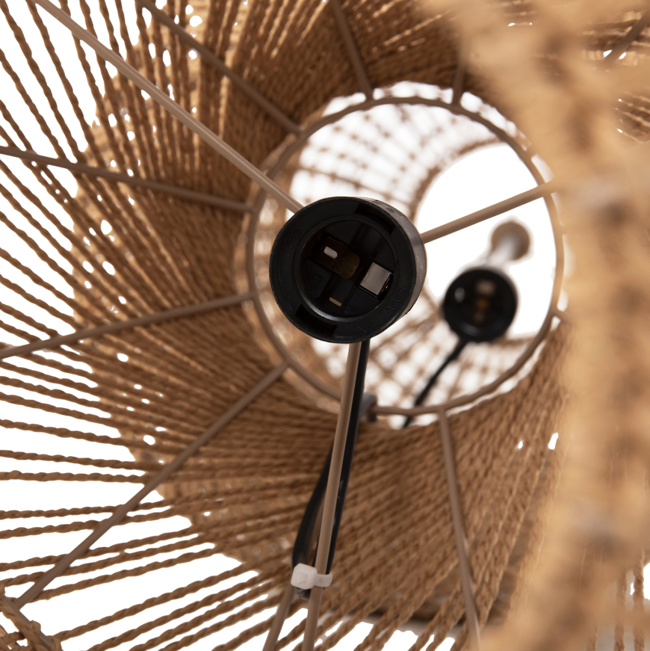 CEILING PENDANT LAMP HM4345 CYLINDRICAL-PAPER ROPE ΙΝ SAND BEIGE-2 BULBS Φ30,5x132Hcm. [7]