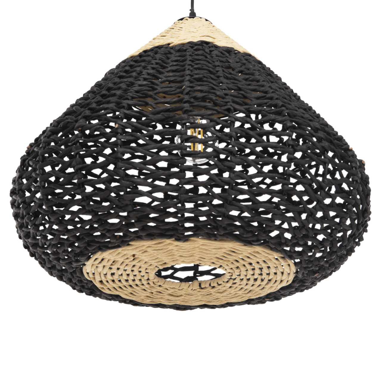 CEILING PENDANT LAMP HM4346 PAPER ROPE ΙΝ BEIGE AND BLACK Φ55,5x44Hcm. [4]