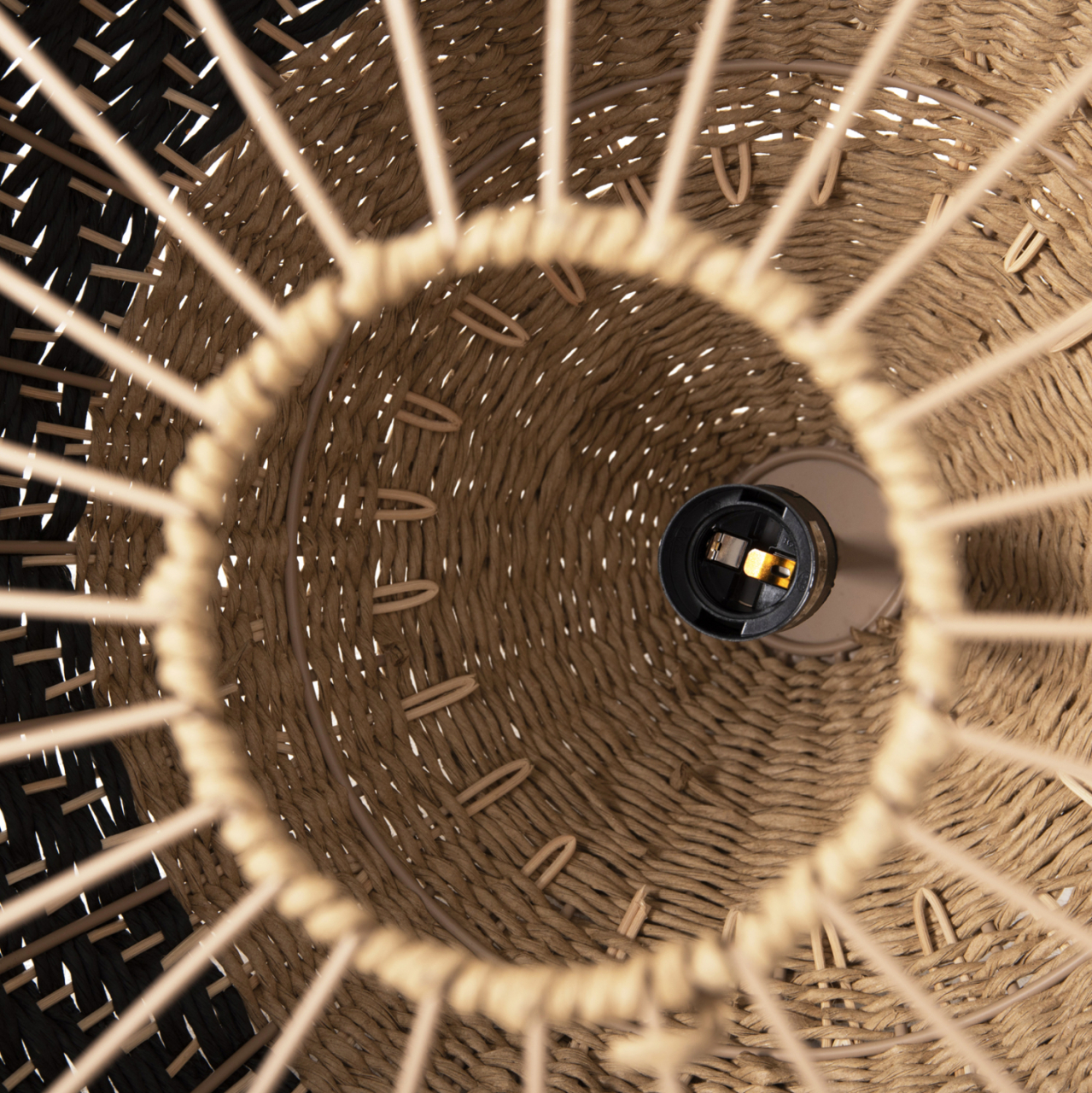 CEILING PENDANT LAMP HM4354 NATURAL RATTAN-PAPER ROPE-NATURALandBLACK COLOR Φ54x42-145Hcm. [8]