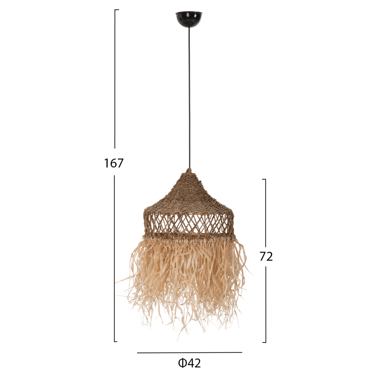CEILING PENDANT LAMP HM7819 PALM LEAF FIBERS AND SEAGRASS FRINGES IN NATURAL Φ42x34Hcm. [2]