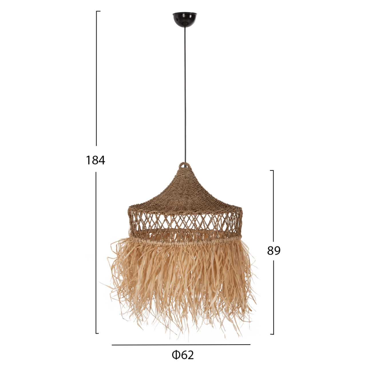 CEILING PENDANT LAMP HM7820 PALM LEAF FIBERS AND SEAGRASS FRINGES IN NATURAL Φ62x42Hcm. [2]