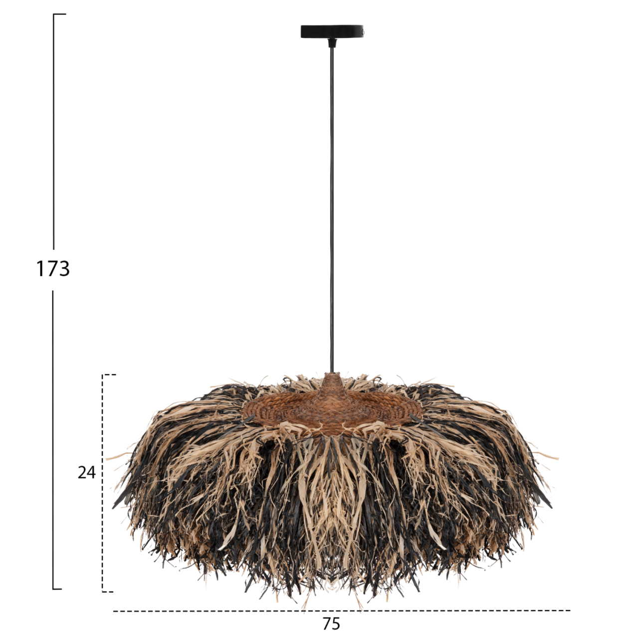 CEILING PENDANT LAMP ORDEM HM4715 SISAL and BANANA FIBERS CAP--BLACK and NATURAL Φ75cm [2]