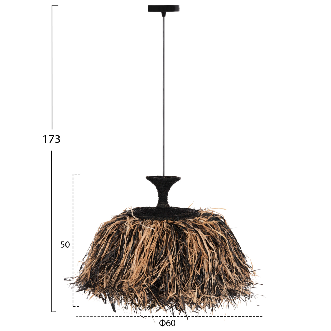 CEILING PENDANT LAMP ORDEM HM4716 SISAL and BANANA FIBERS CAP--BLACK and NATURAL Φ60x50Hcm. [2]