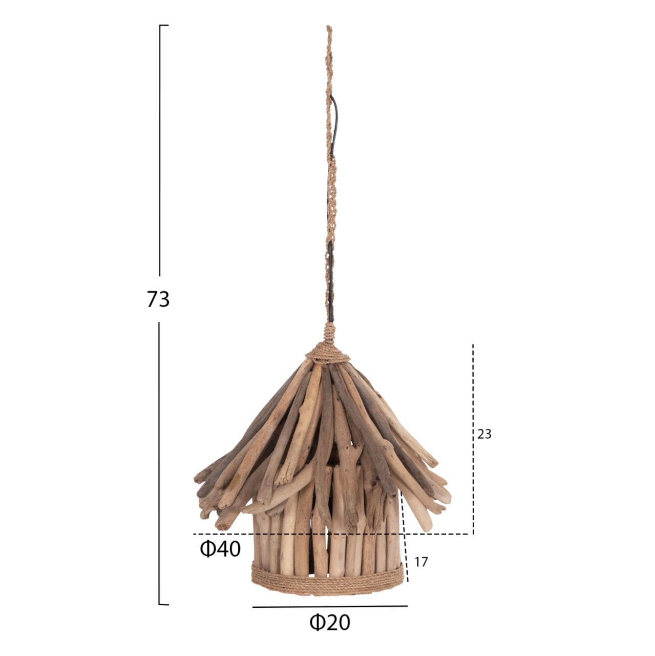 CEILING PENDANT LAMP TREIT HM4874 DRIFTWOOD IN NATURAL Φ40x73Hcm.[1xΕ27] [2]