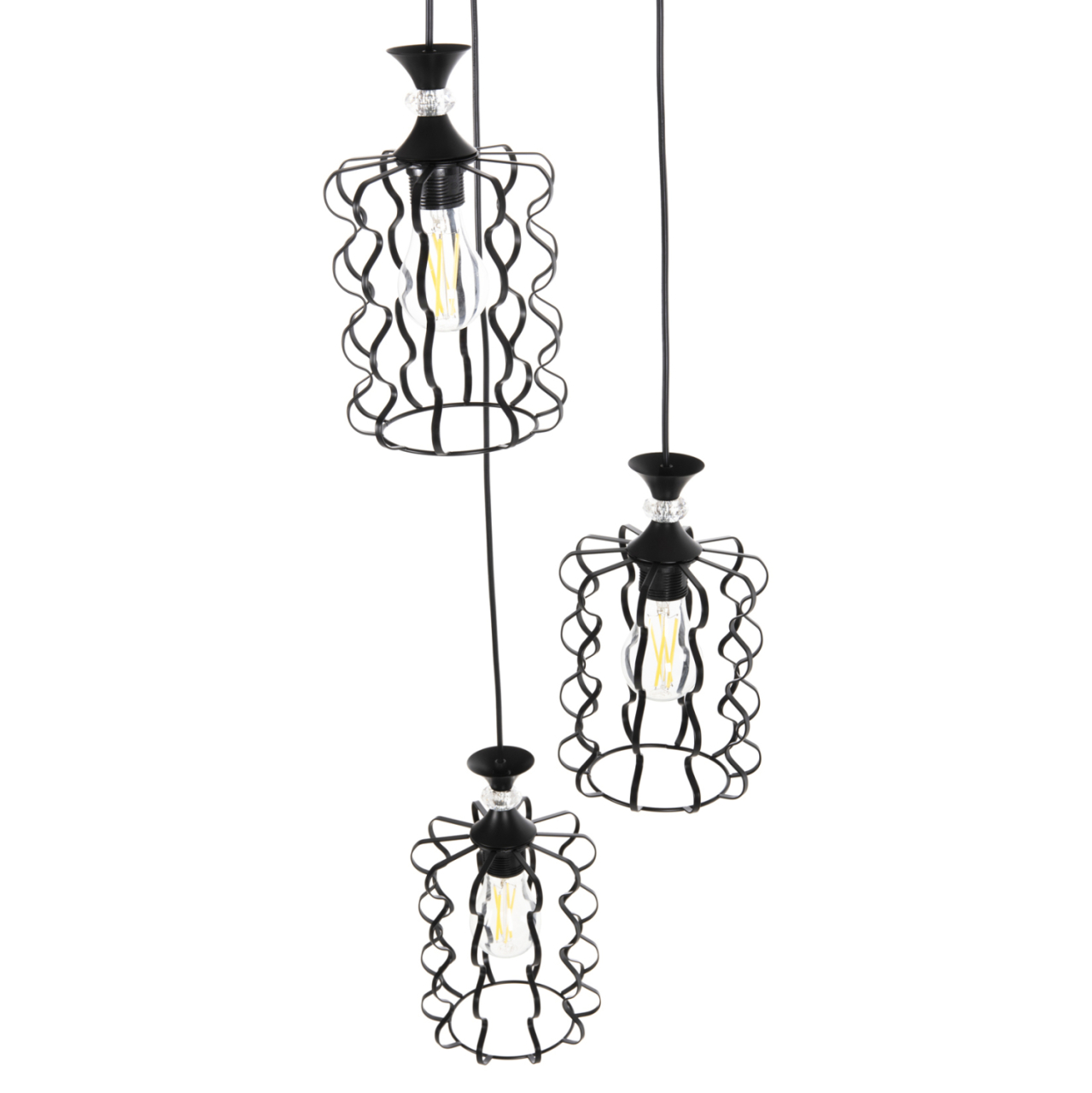 CEILING PENDANT LUMINAIRE HM4089 3-LIGHT BLACK METAL CAPS Φ34x128Hcm. [4]