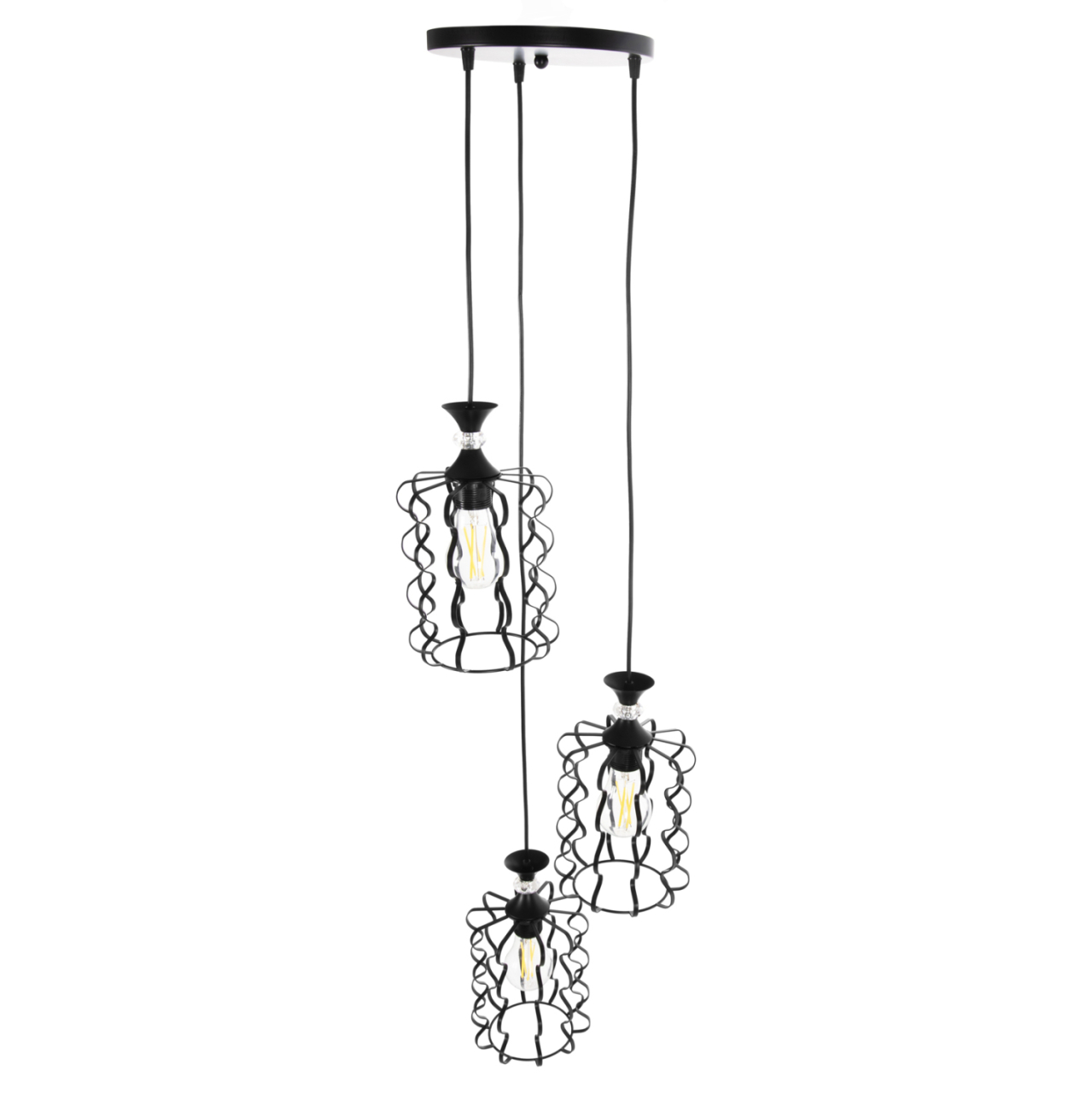CEILING PENDANT LUMINAIRE HM4089 3-LIGHT BLACK METAL CAPS Φ34x128Hcm. [3]