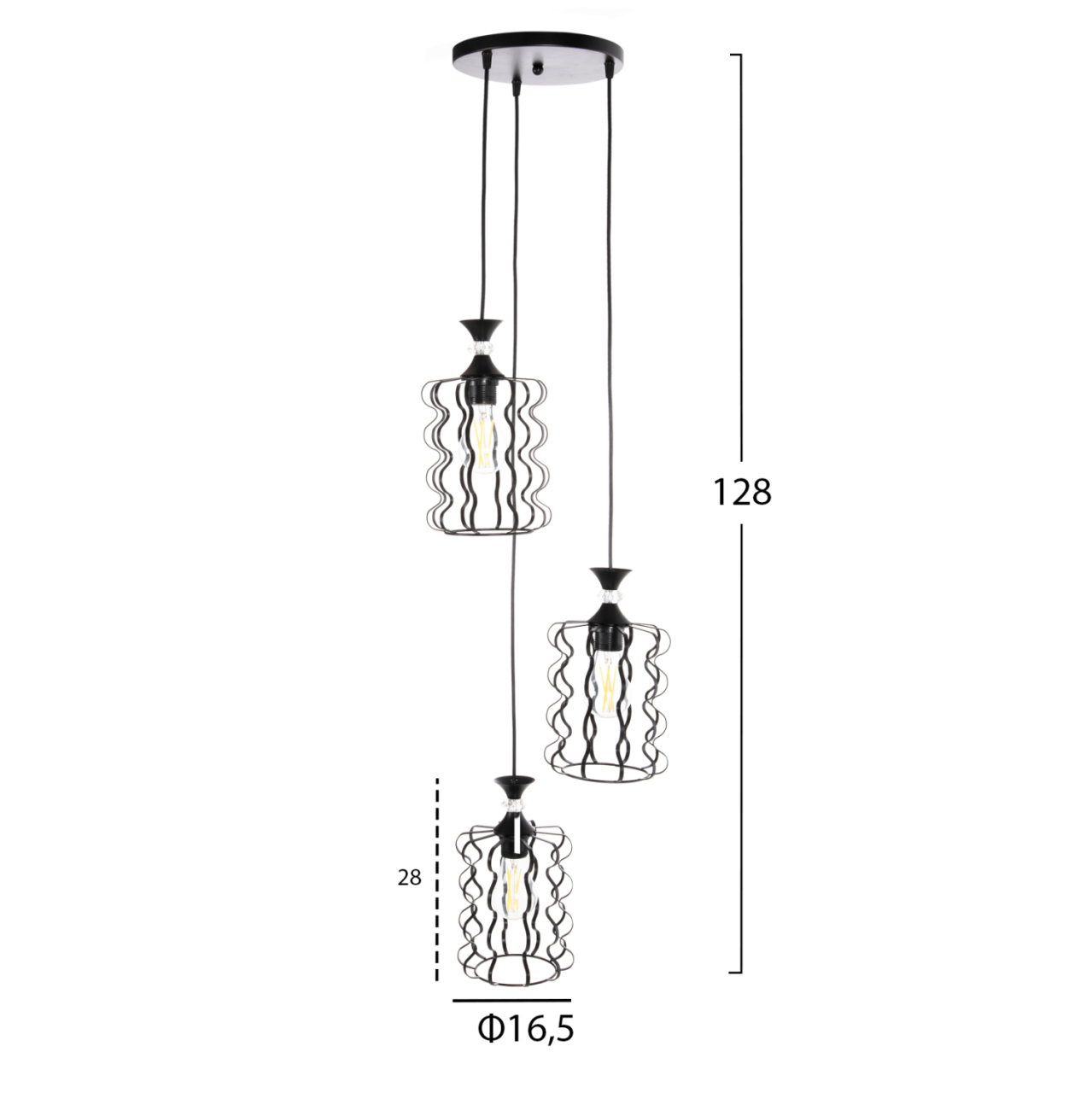 CEILING PENDANT LUMINAIRE HM4089 3-LIGHT BLACK METAL CAPS Φ34x128Hcm. [2]