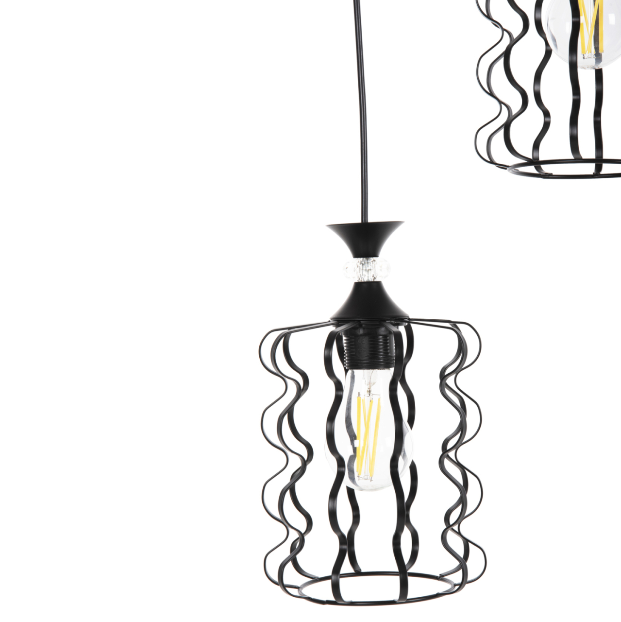 CEILING PENDANT LUMINAIRE HM4089 3-LIGHT BLACK METAL CAPS Φ34x128Hcm. [5]