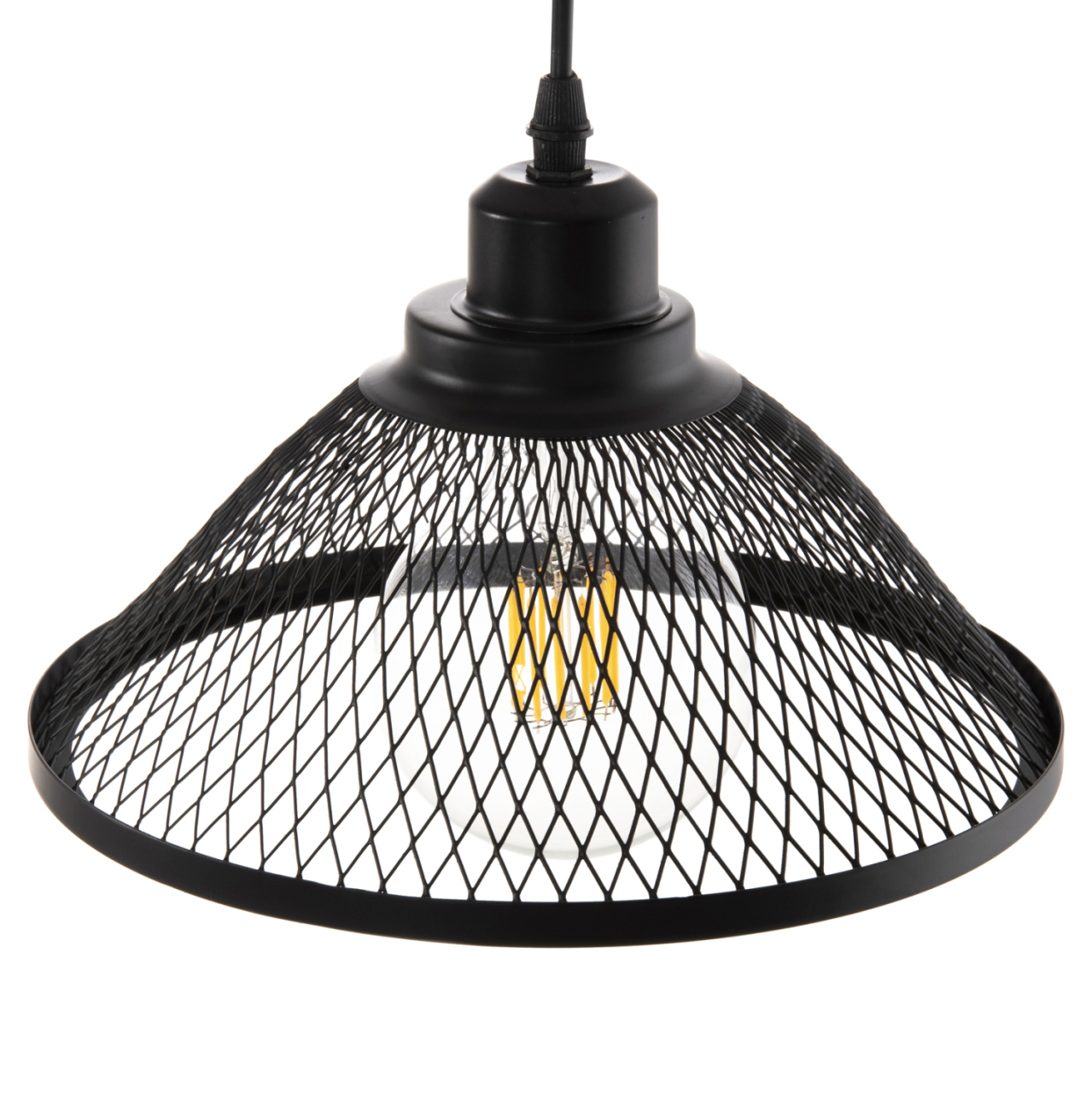 CEILING PENDANT LUMINAIRE HM4102 BLACK METAL MESH CAP Φ25x115Hcm. [4]