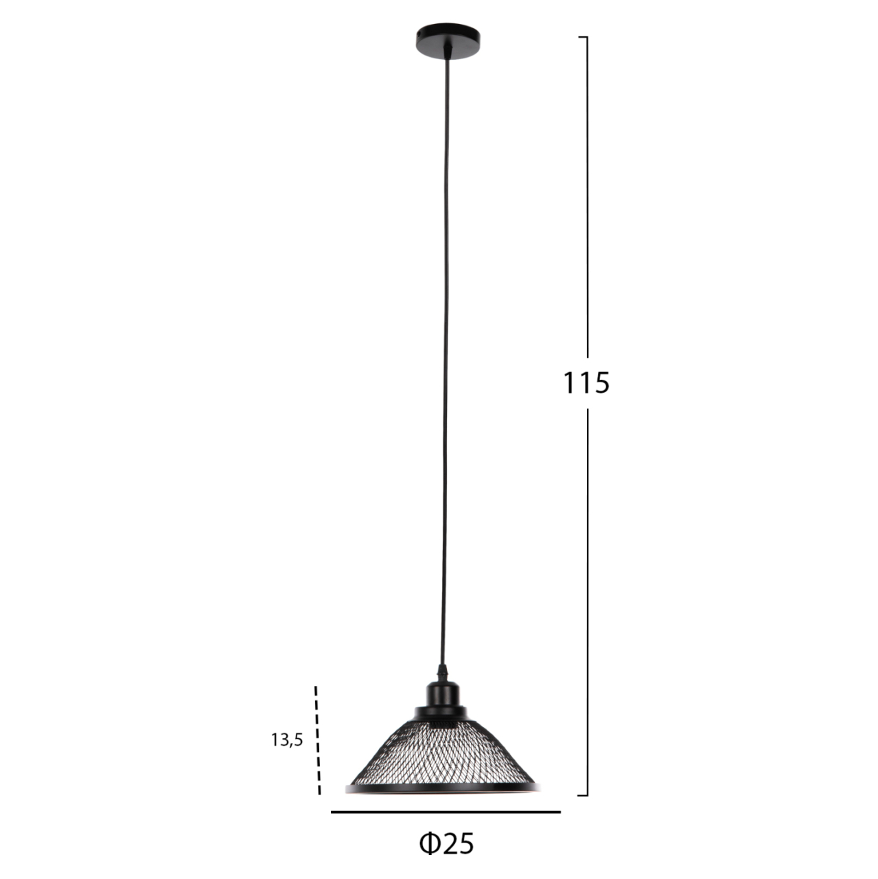 CEILING PENDANT LUMINAIRE HM4102 BLACK METAL MESH CAP Φ25x115Hcm. [2]