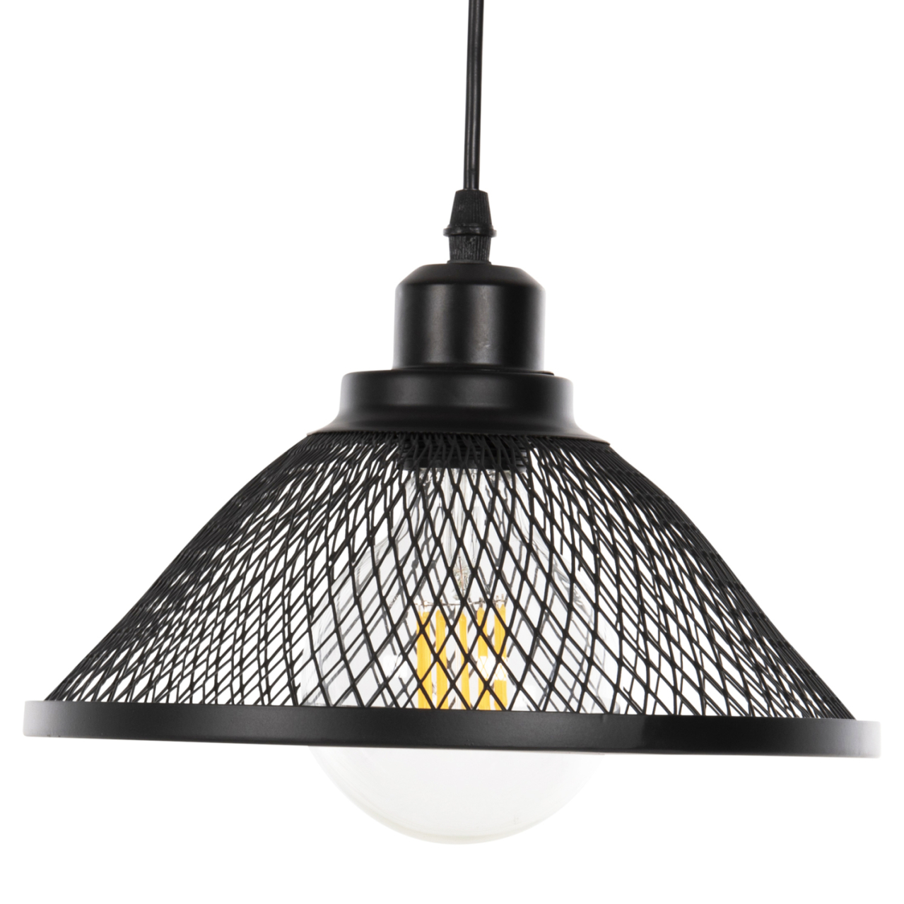 CEILING PENDANT LUMINAIRE HM4102 BLACK METAL MESH CAP Φ25x115Hcm. [3]