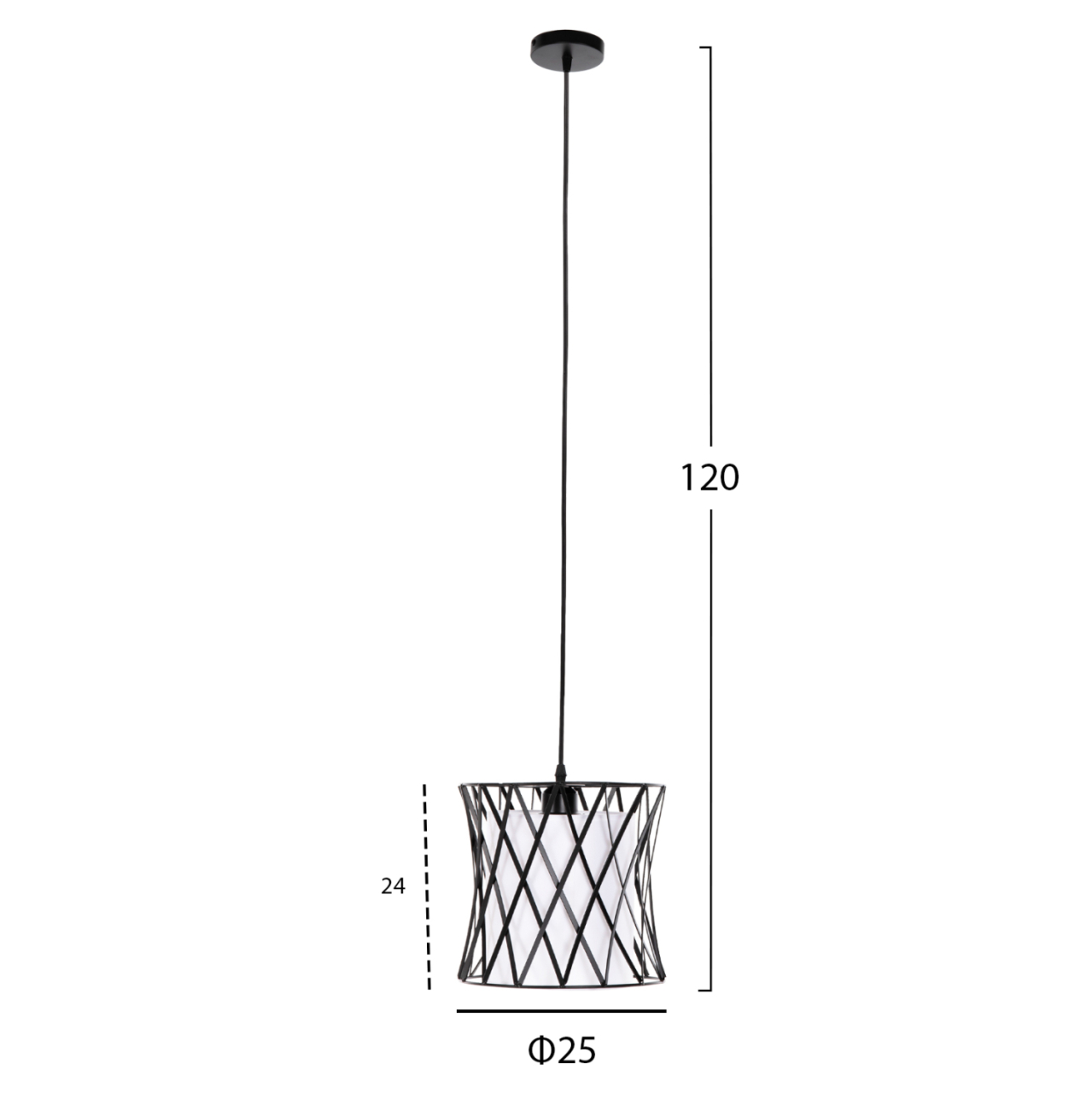CEILING PENDANT LUMINAIRE HM4106 BLACK METAL-WHITE SYNTHETIC FABRIC Φ25x120Hcm. [2]