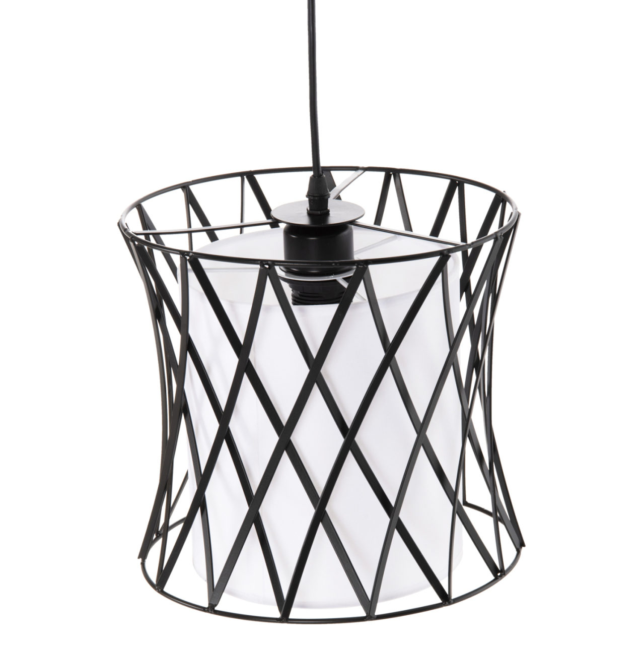 CEILING PENDANT LUMINAIRE HM4106 BLACK METAL-WHITE SYNTHETIC FABRIC Φ25x120Hcm. [4]