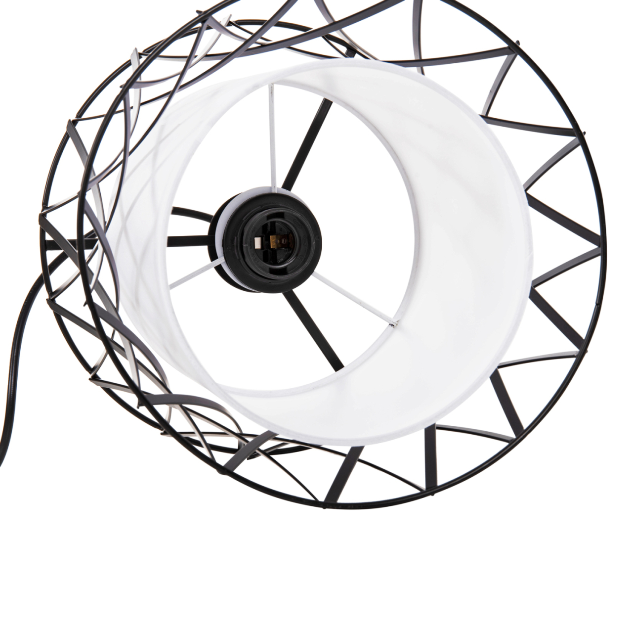 CEILING PENDANT LUMINAIRE HM4106 BLACK METAL-WHITE SYNTHETIC FABRIC Φ25x120Hcm. [5]