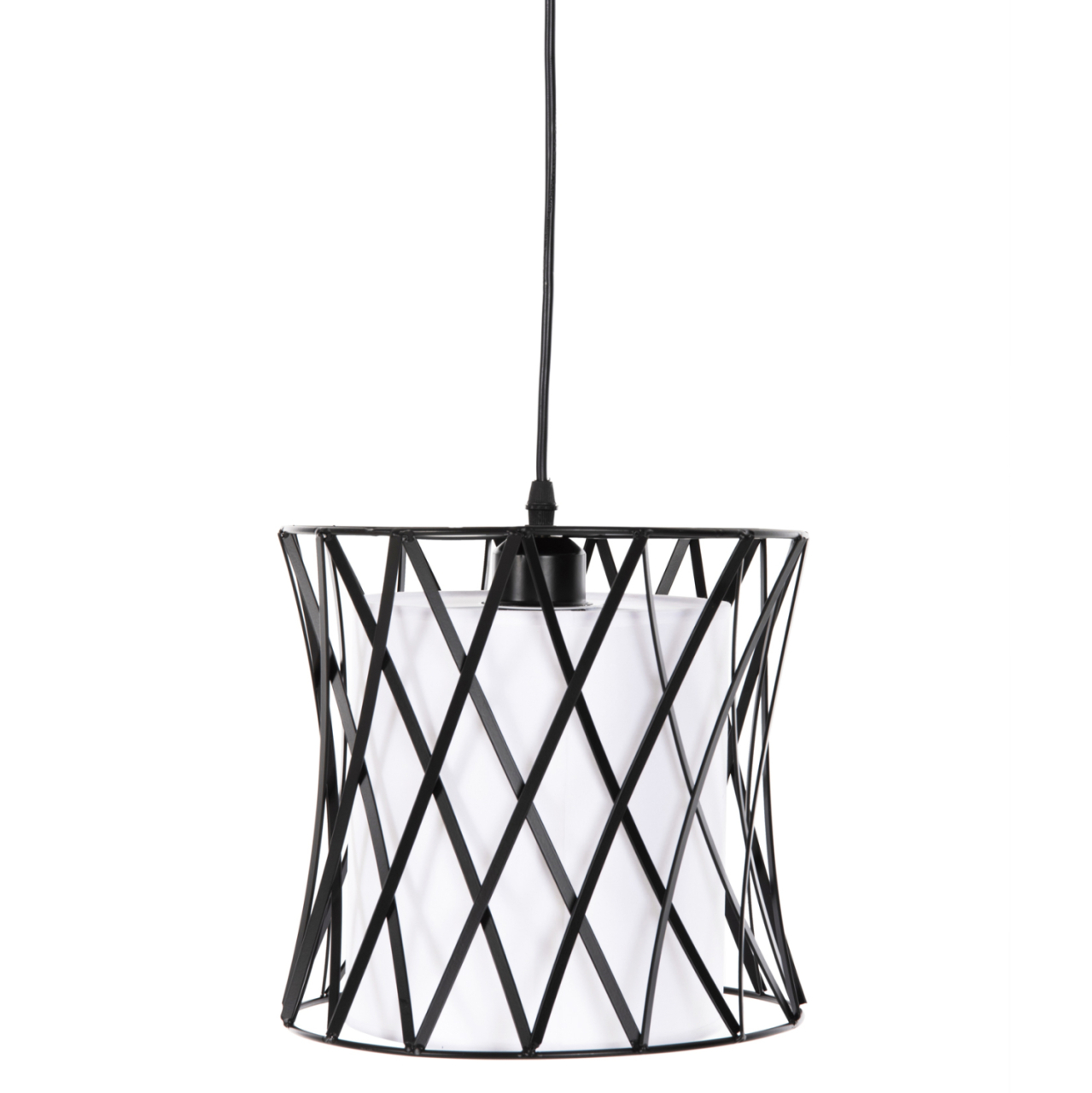 CEILING PENDANT LUMINAIRE HM4106 BLACK METAL-WHITE SYNTHETIC FABRIC Φ25x120Hcm. [3]