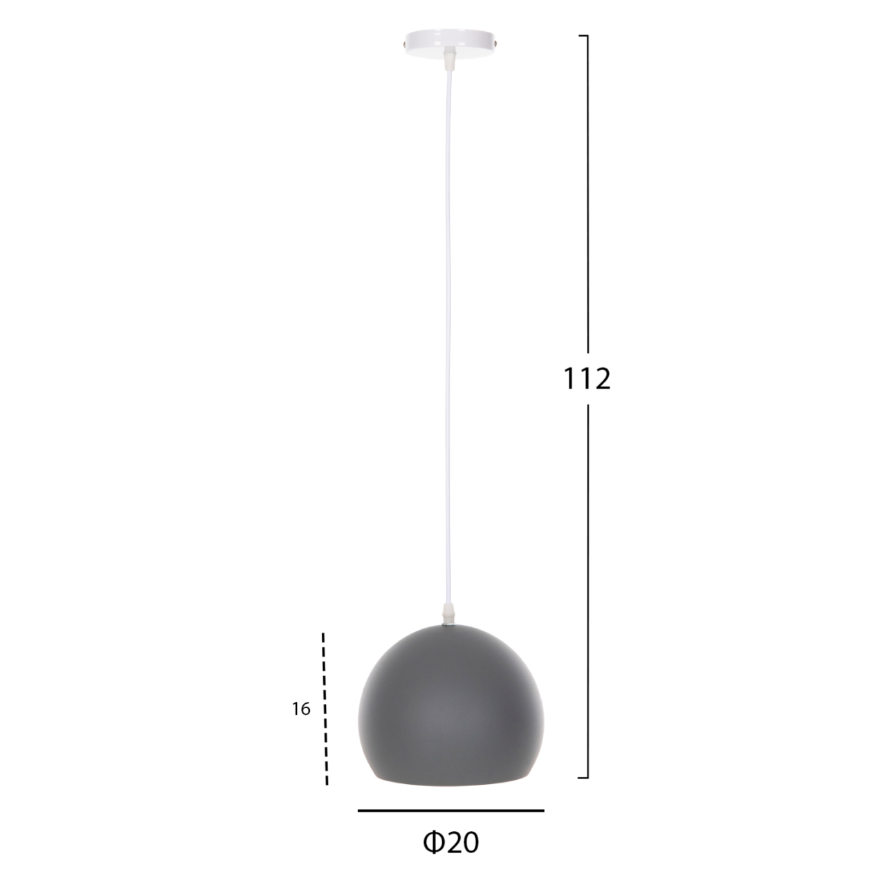 CEILING PENDANT LUMINAIRE HM4109 GREY SPHERICAL CAP-WHITE CABLE Φ20x112Hcm. [2]
