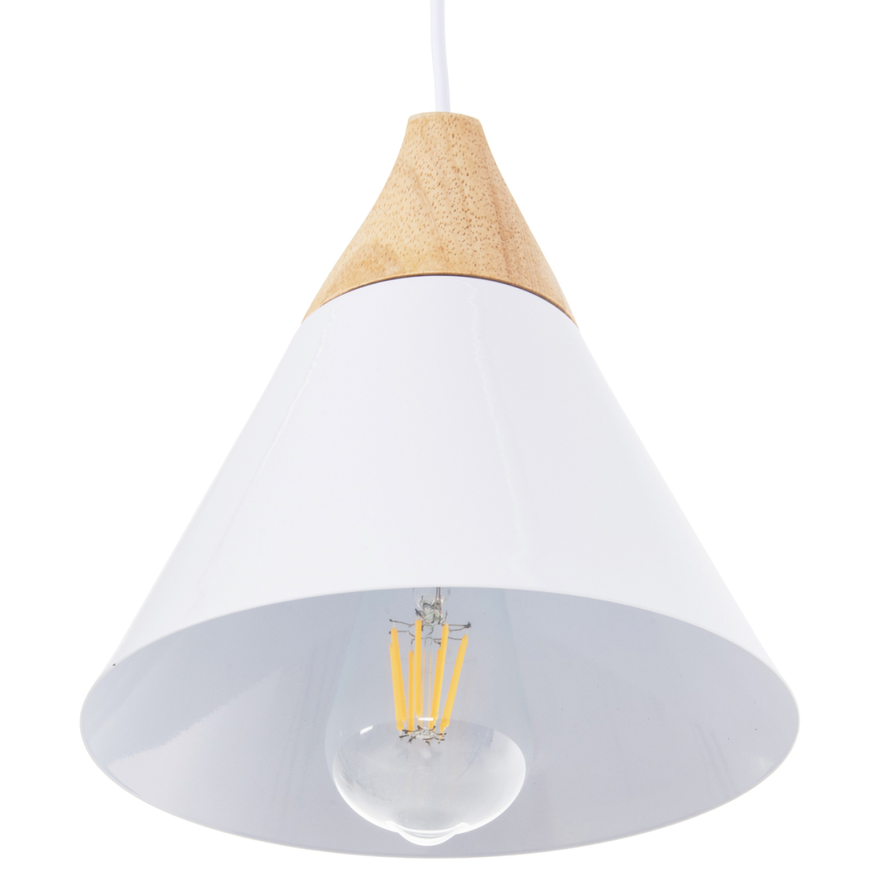 CEILING PENDANT LUMINAIRE HM4149 WHITE METAL CAP-WOOD DETAIL Φ22x115Hcm. [5]