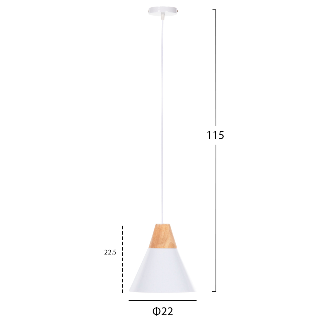CEILING PENDANT LUMINAIRE HM4149 WHITE METAL CAP-WOOD DETAIL Φ22x115Hcm. [2]