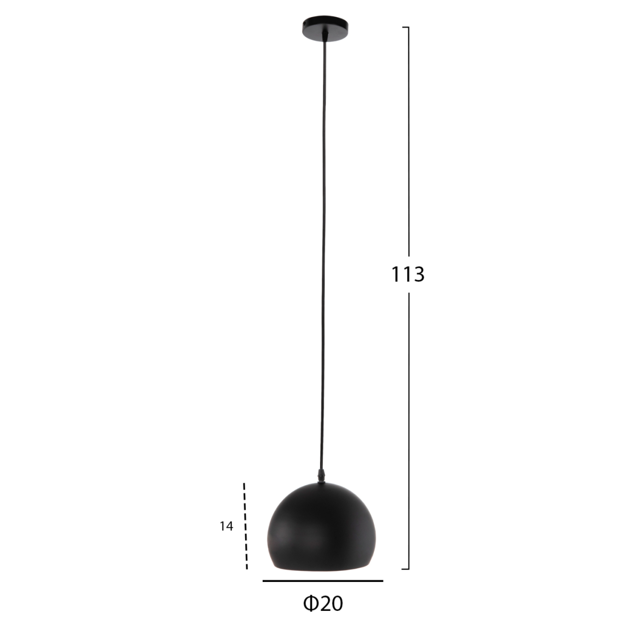 CEILING PENDANT LUMINAIRE HM4154 BLACK ALUMINUM SPHERICAL CAP Φ20x113Hcm. [2]