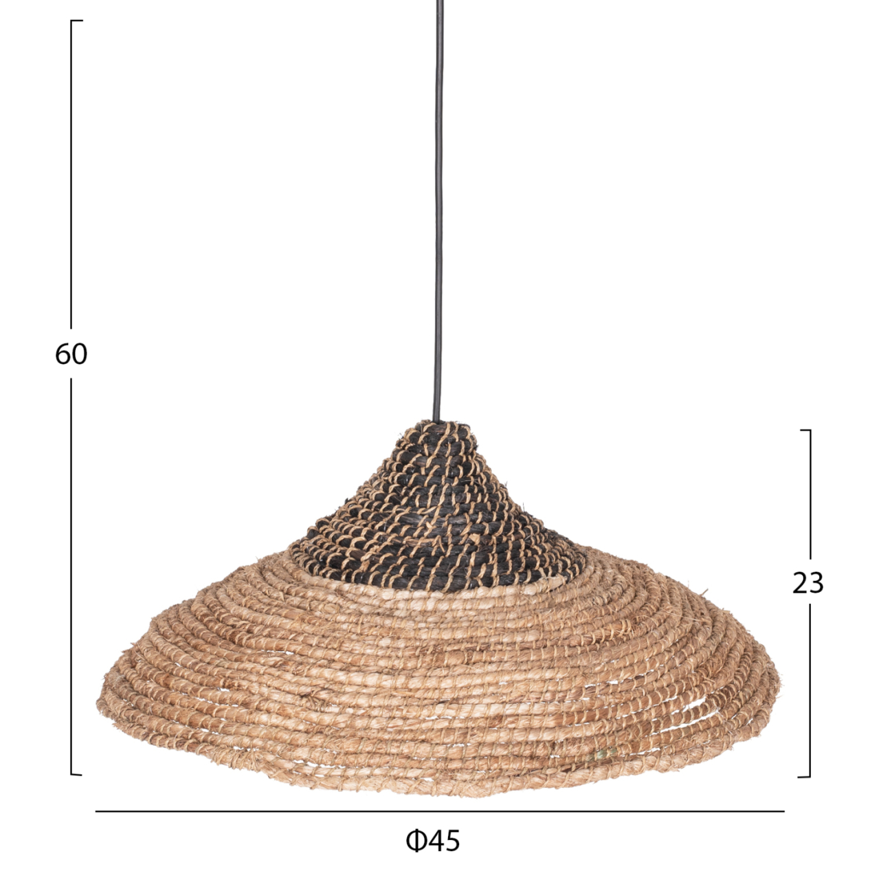 CEILING PENDANT MADE OF MANILA HEMP FIBERS IN NATURAL AND BLACK COLOR Φ45x23-60Hcm.HM7785 [2]