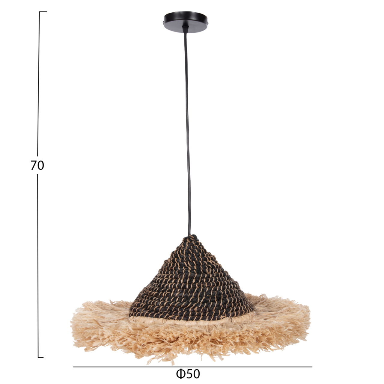 CEILING PENDANT MADE OF SISAL AND ABACA FIBER CAP IN NATURAL-BLACK 50x50x20Hcm.HM7789 [2]