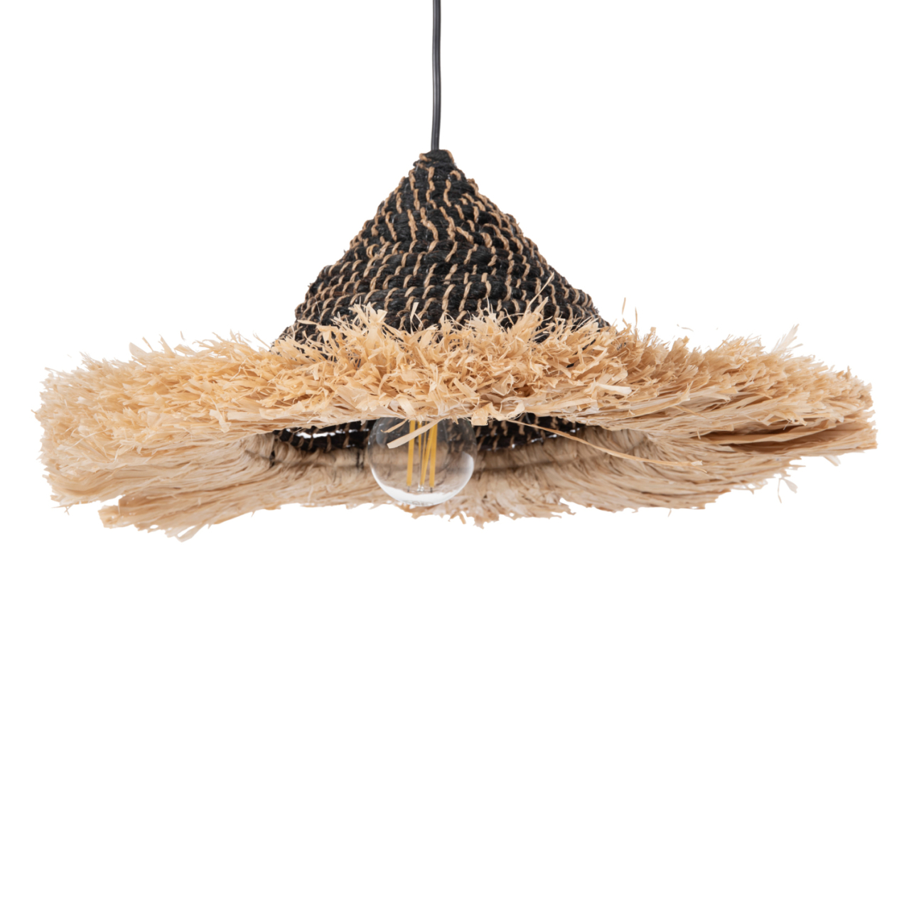 CEILING PENDANT MADE OF SISAL AND ABACA FIBER CAP IN NATURAL-BLACK 50x50x20Hcm.HM7789 [3]