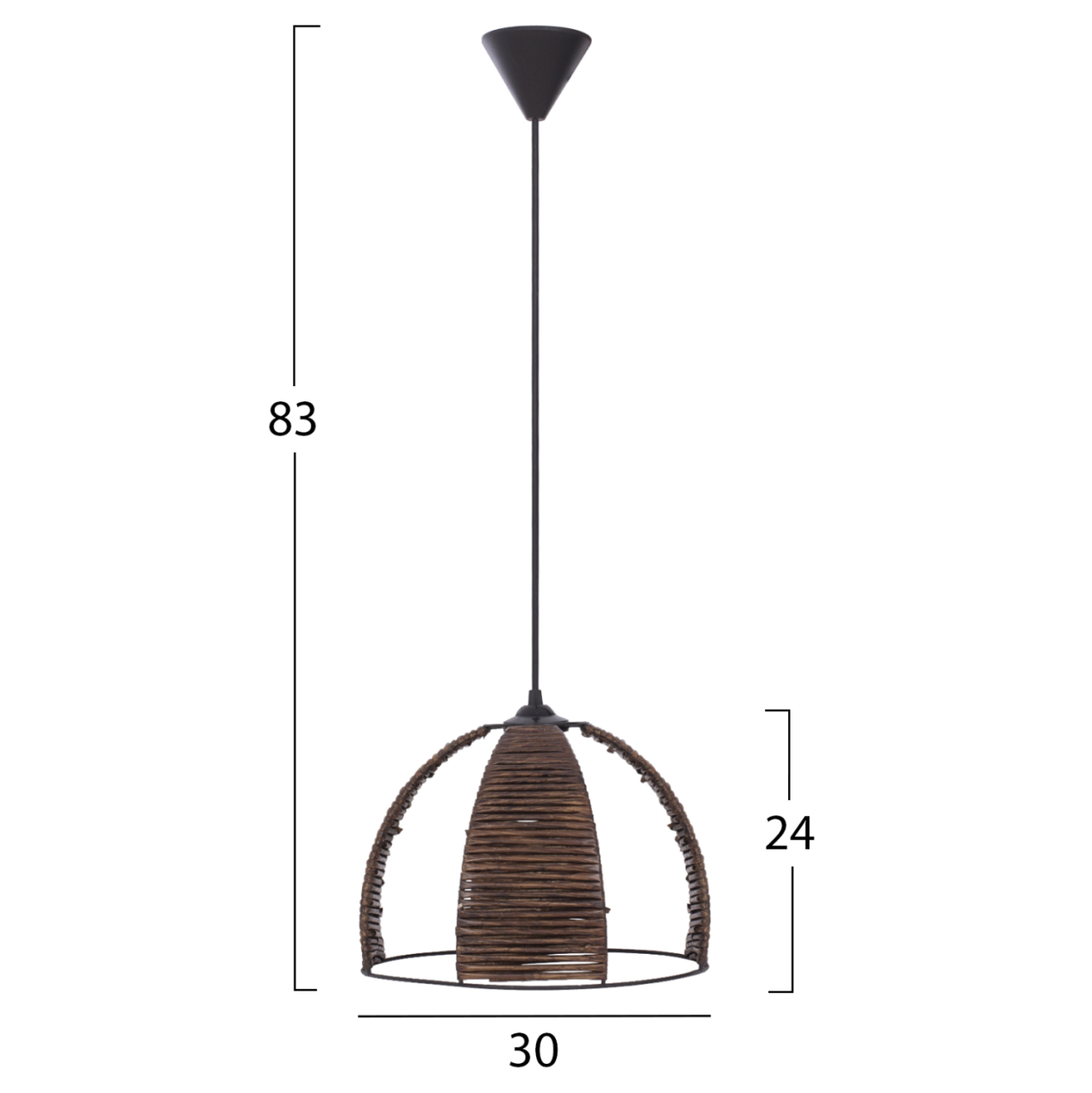 CEILING PENDANT METAL CAP WITH WOODEN STRIPS Φ30x83Hcm.HM7703.01 [2]
