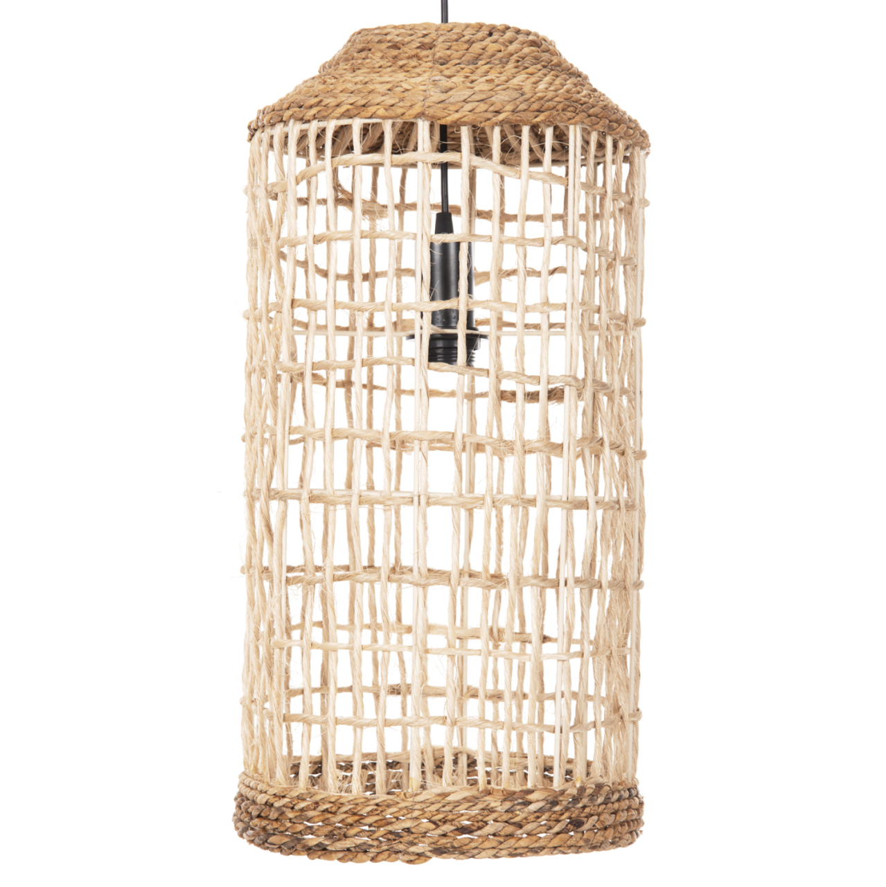 CEILING PENDANT OBLONG CYLINDRICAL CAGE CAP ABACA FIBERS IN NATURAL Φ27,5x52,5Hcm.HM7767 [3]
