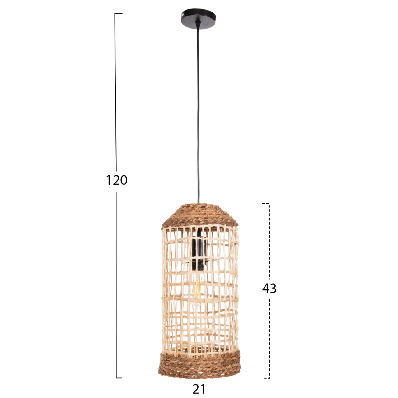 CEILING PENDANT OBLONG CYLINDRICAL CAP ABACA FIBERS IN NATURAL Φ21x43-120Hcm.HM7768 [2]