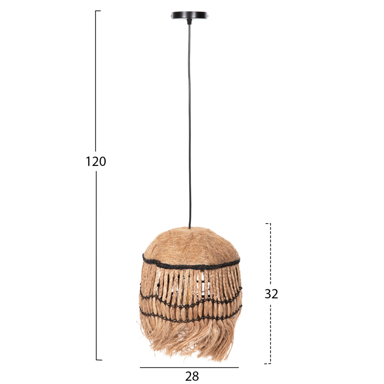 CEILING PENDANT SPHERICAL WITH FRINGES ABACA FIBERS IN NATURAL COLOR Φ28x32-120Hcm.HM7805 [2]
